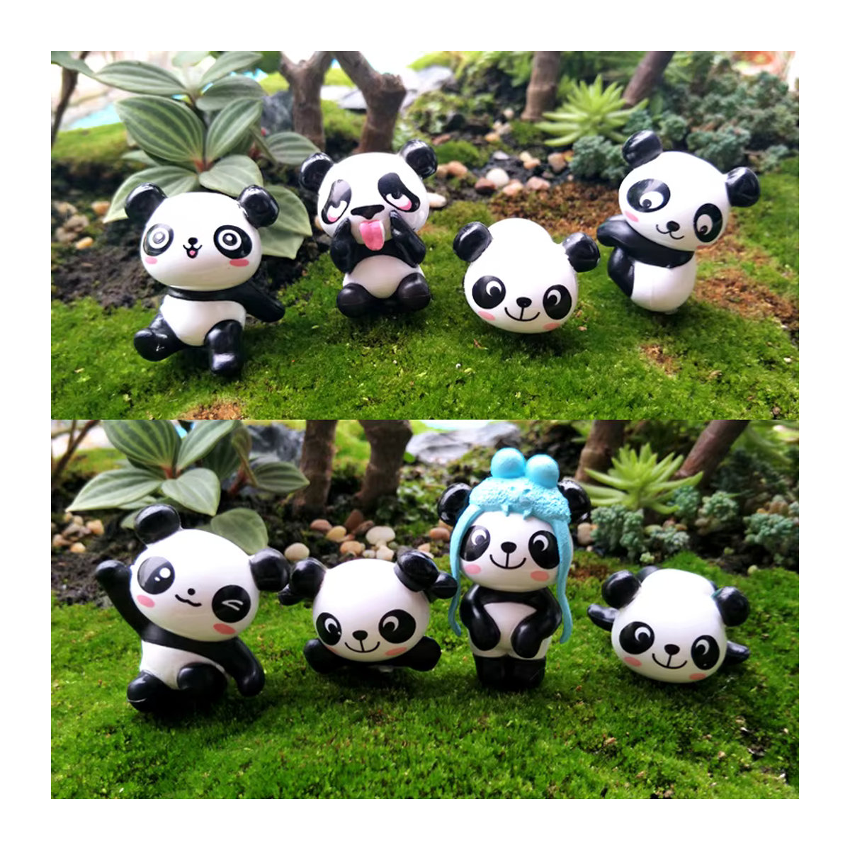 Otmagelu 8er Set Künstliche Riesen Panda Figuren aus Kunstharz in Weiß und Schwarz für DIY Miniatur Dekoration und Mikroskopische Landschaften - Bild 2