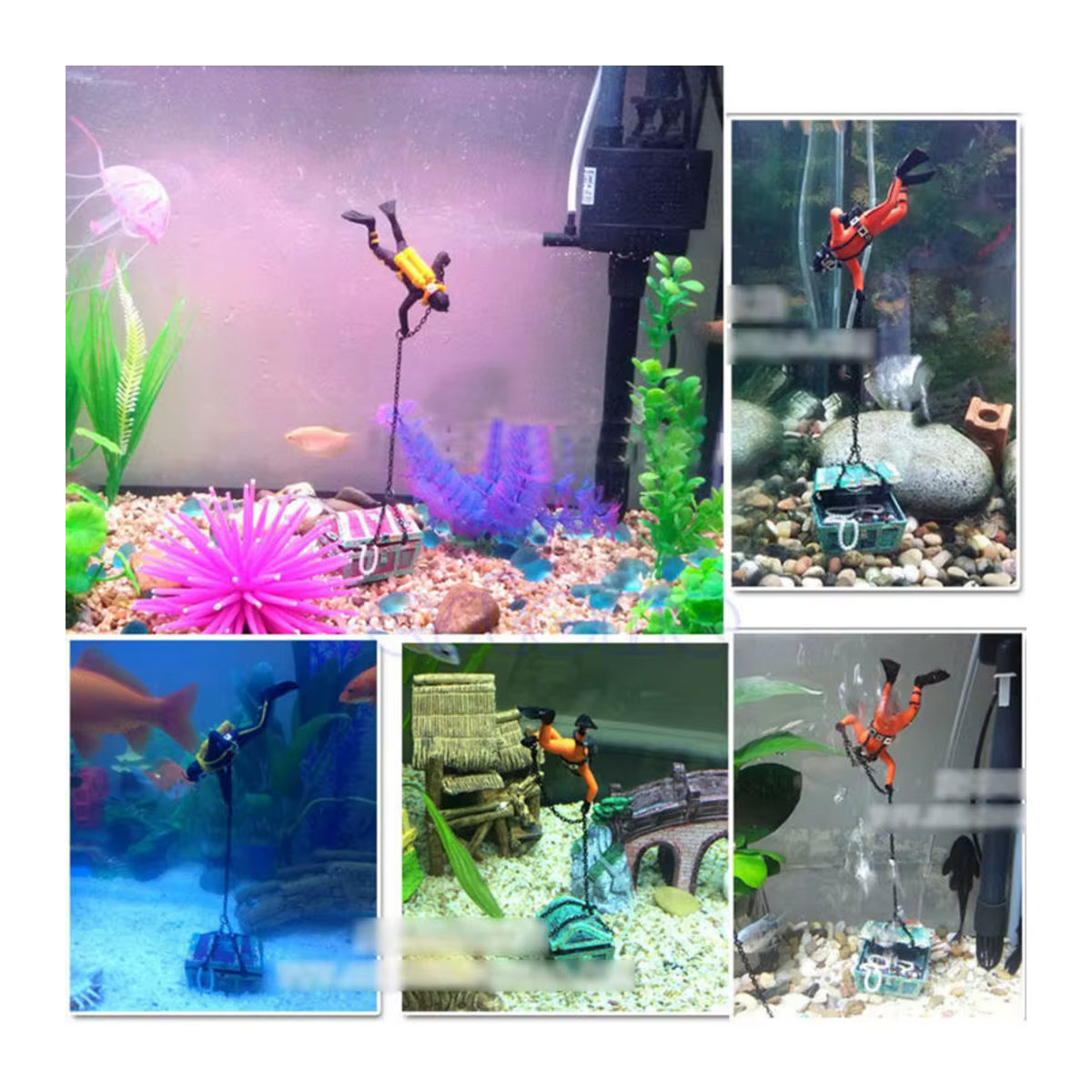 Otmagelu Aquarium Deko Figur Taucher in Schwarz und Orange aus Kunstharz - Bild 2