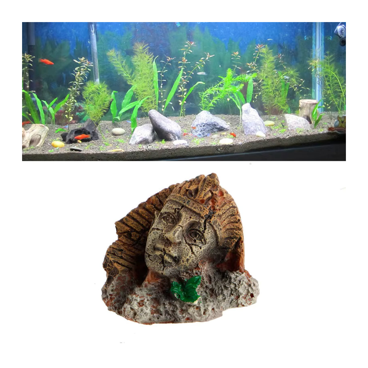 Otmagelu Aquarium Dekoration Sphinx Ruinen aus Kunstharz in Beige - Bild 2