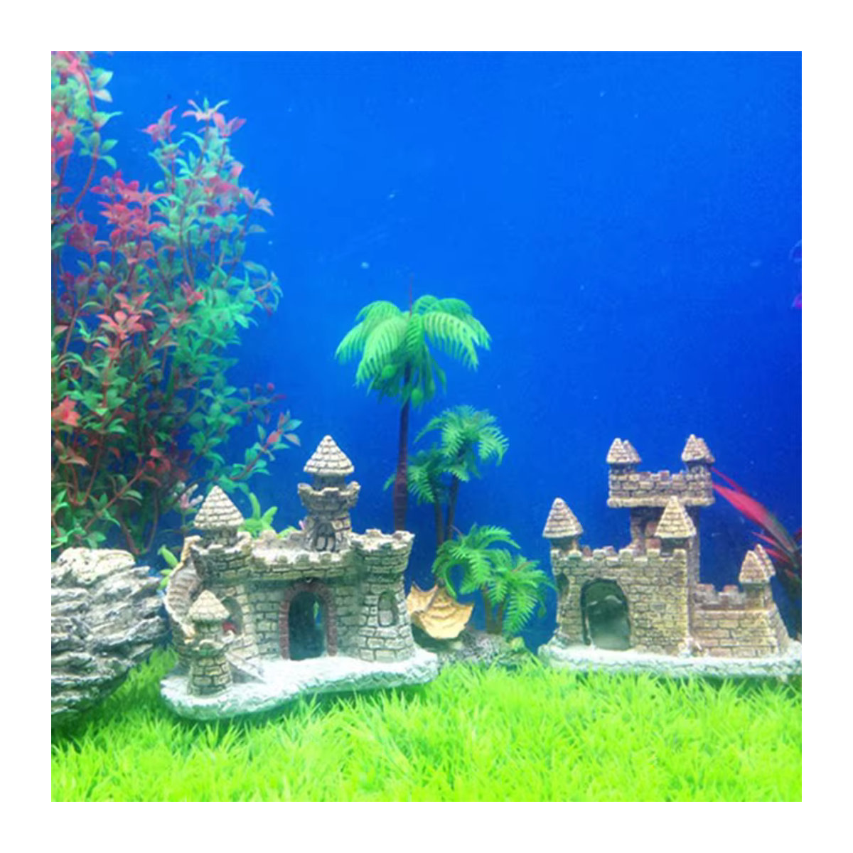 Otmagelu Aquarium Dekoration Stein-Insel mit Schloss aus Kunstharz, mehrfarbig und schwarz, rustikaler Stil - Bild 6