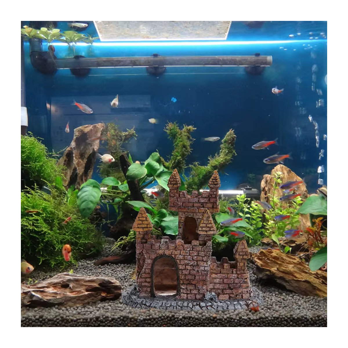 Otmagelu Aquarium Dekoration Vintage Schloss aus Kunstharz in Braun zur Versteckmöglichkeit für Fische - Bild 6