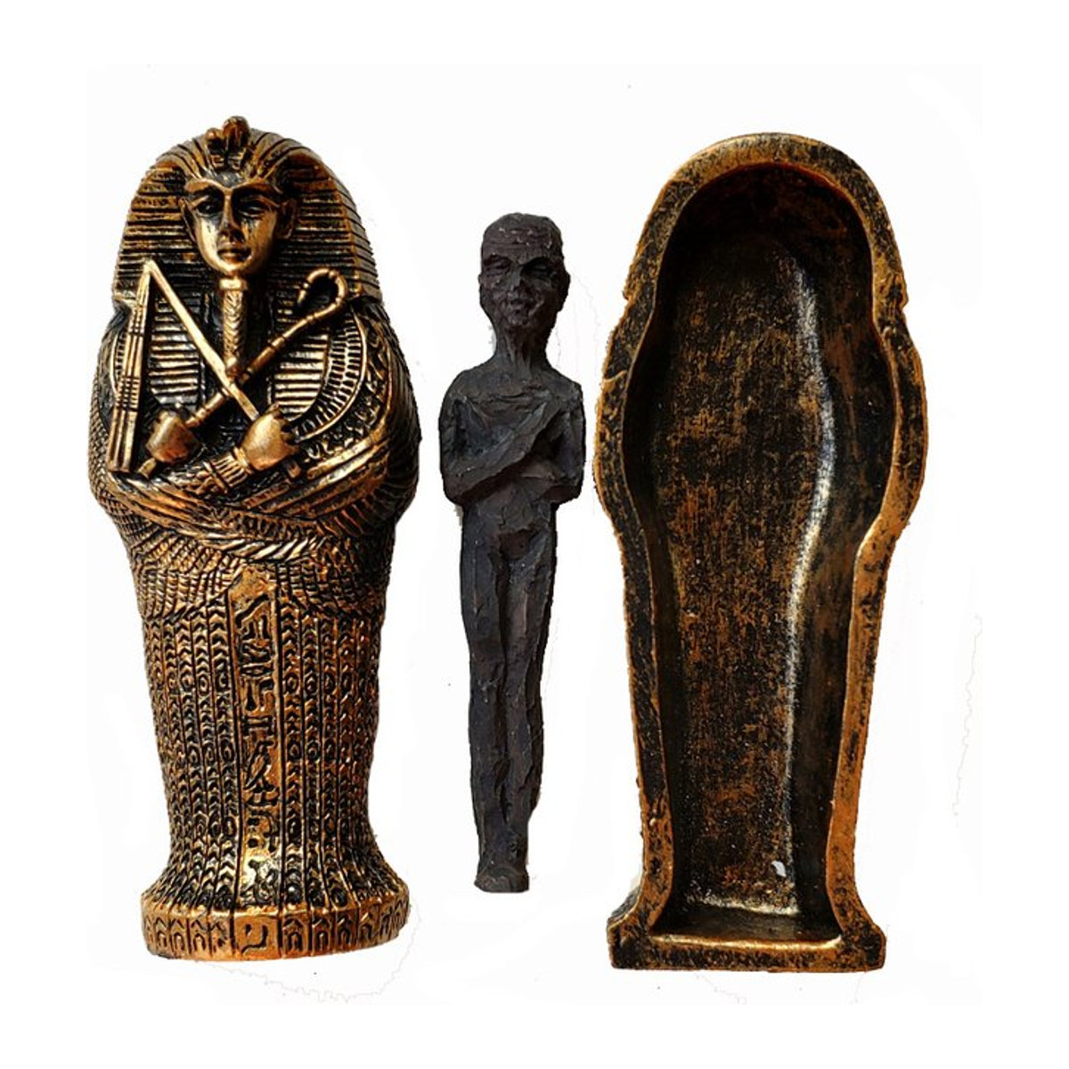 Otmagelu Pharao Mumie Statue aus Kunstharz in Braun, Schwarz und Gold als ägyptische Skulptur für Tischdekoration oder Aquarium - Bild 1