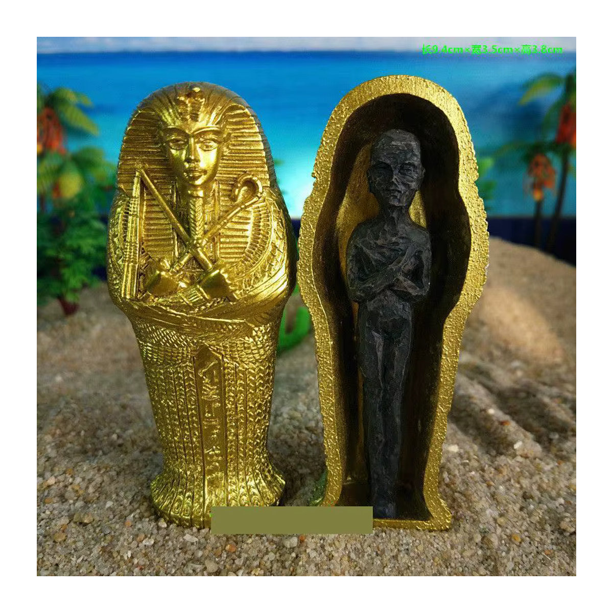 Otmagelu Pharao Mumie Statue aus Kunstharz in Braun, Schwarz und Gold als ägyptische Skulptur für Tischdekoration oder Aquarium - Bild 2