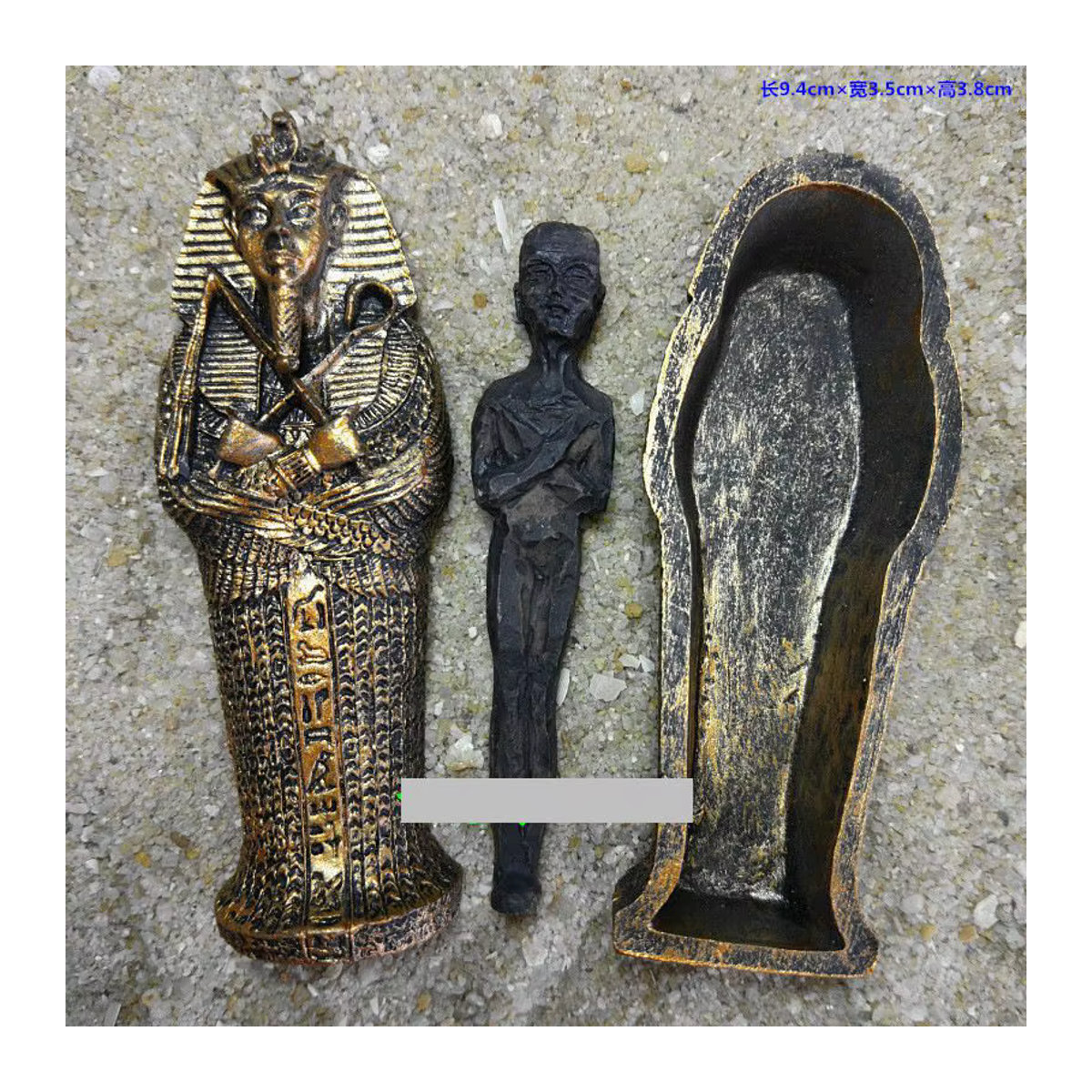 Otmagelu Pharao Mumie Statue aus Kunstharz in Braun, Schwarz und Gold als ägyptische Skulptur für Tischdekoration oder Aquarium - Bild 3