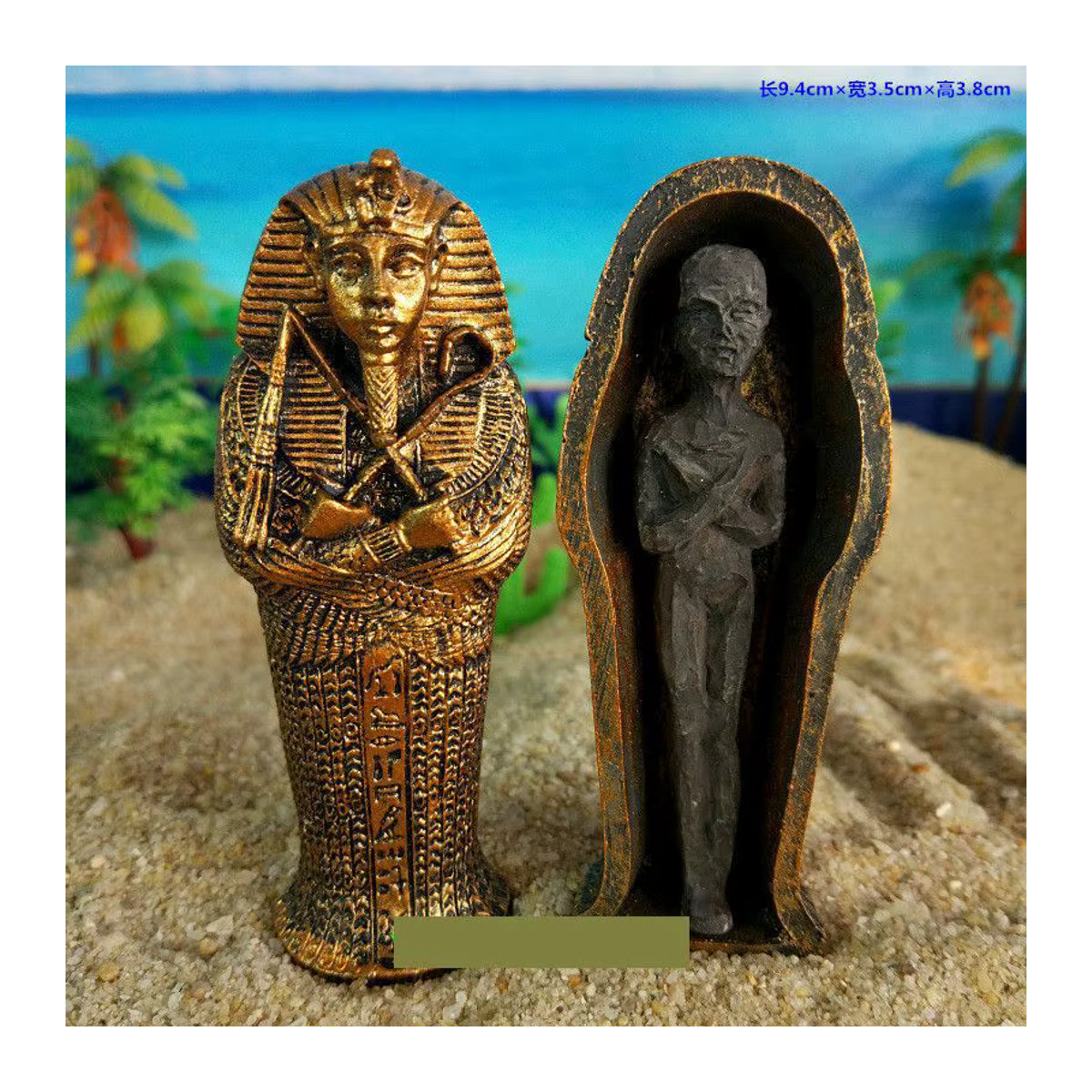 Otmagelu Pharao Mumie Statue aus Kunstharz in Braun, Schwarz und Gold als ägyptische Skulptur für Tischdekoration oder Aquarium - Bild 5