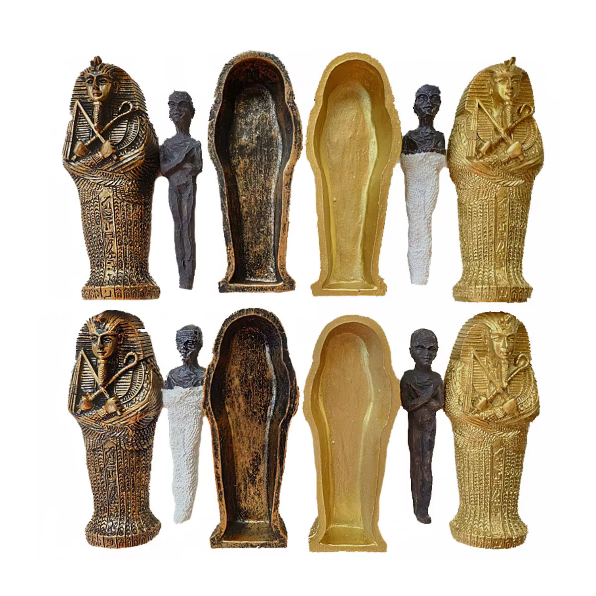 Otmagelu Pharao Mumie Statue aus Kunstharz in Braun, Schwarz und Gold als ägyptische Skulptur für Tischdekoration oder Aquarium - Bild 6