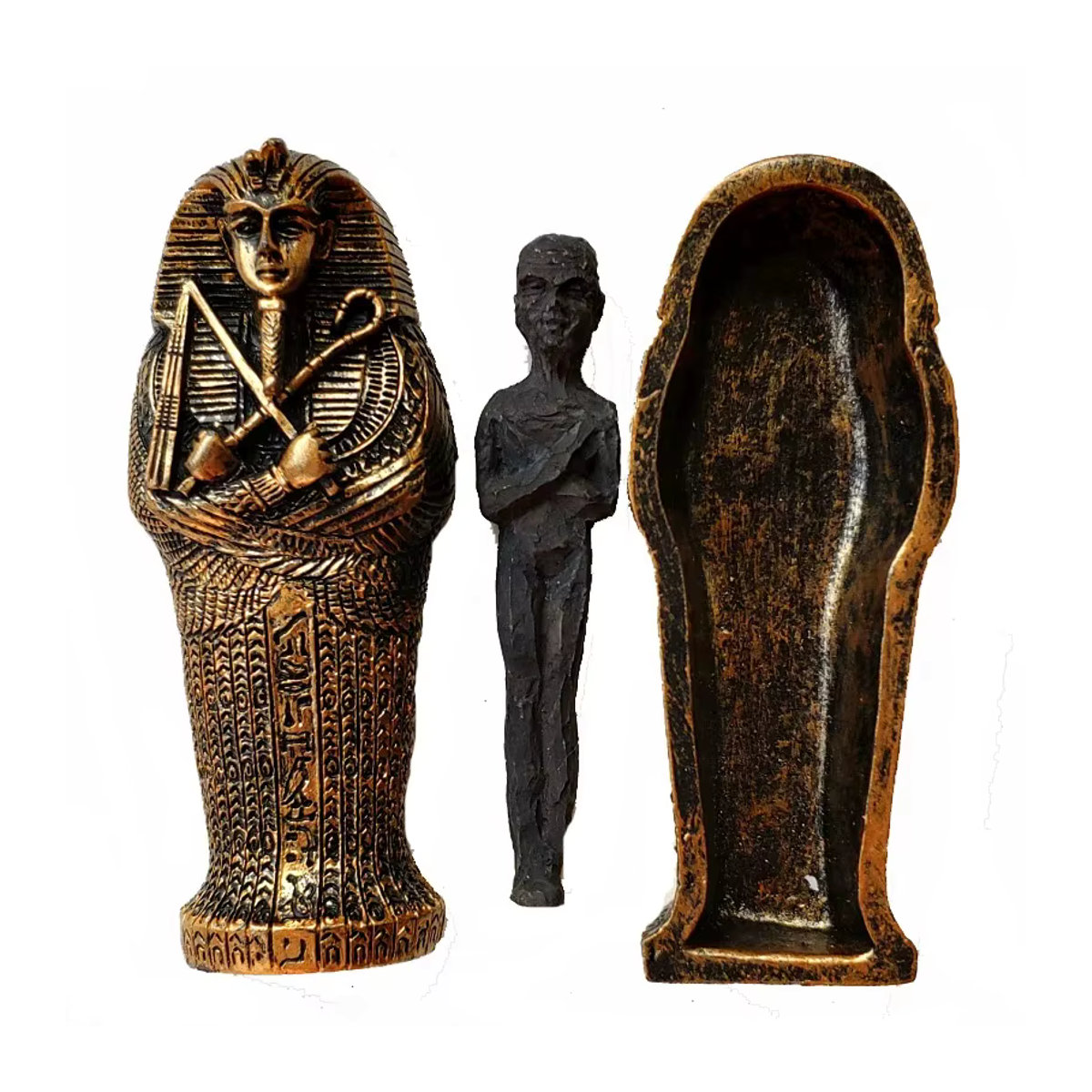Otmagelu Pharao Mumie Statue aus Kunstharz in Braun, Schwarz und Gold als ägyptische Skulptur für Tischdekoration oder Aquarium - Bild 7