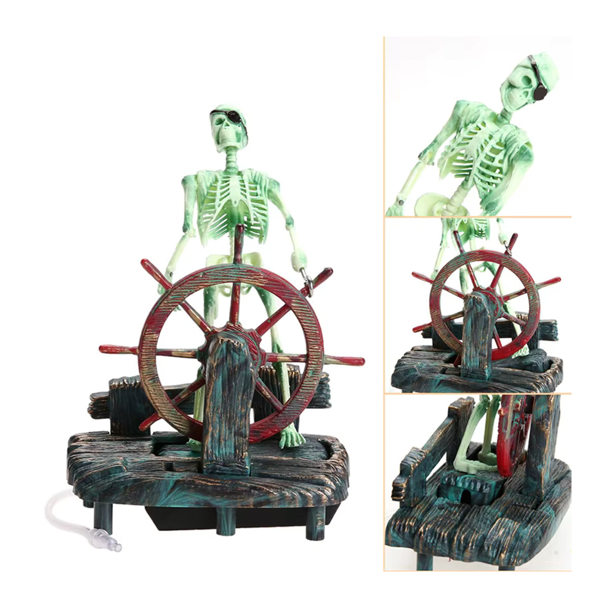 Otmagelu Piraten Schädel Kapitän Aquarium Dekoration aus Kunstharz, Weiß/Mehrfarbig, B: 15 cm, T: 15 cm, H: 7,5 cm - Bild 3