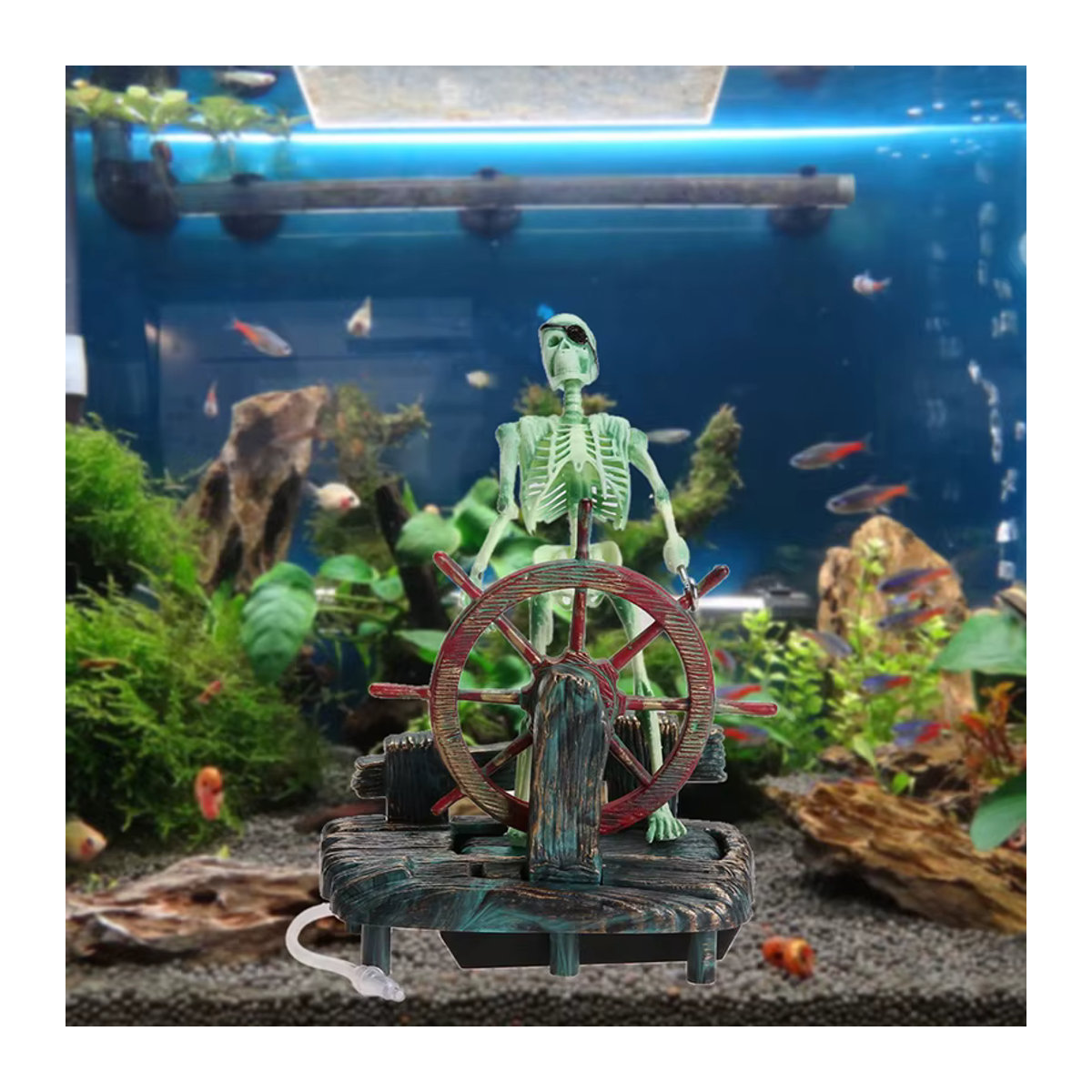 Otmagelu Piraten Schädel Kapitän Aquarium Dekoration aus Kunstharz, Weiß/Mehrfarbig, B: 15 cm, T: 15 cm, H: 7,5 cm - Bild 4