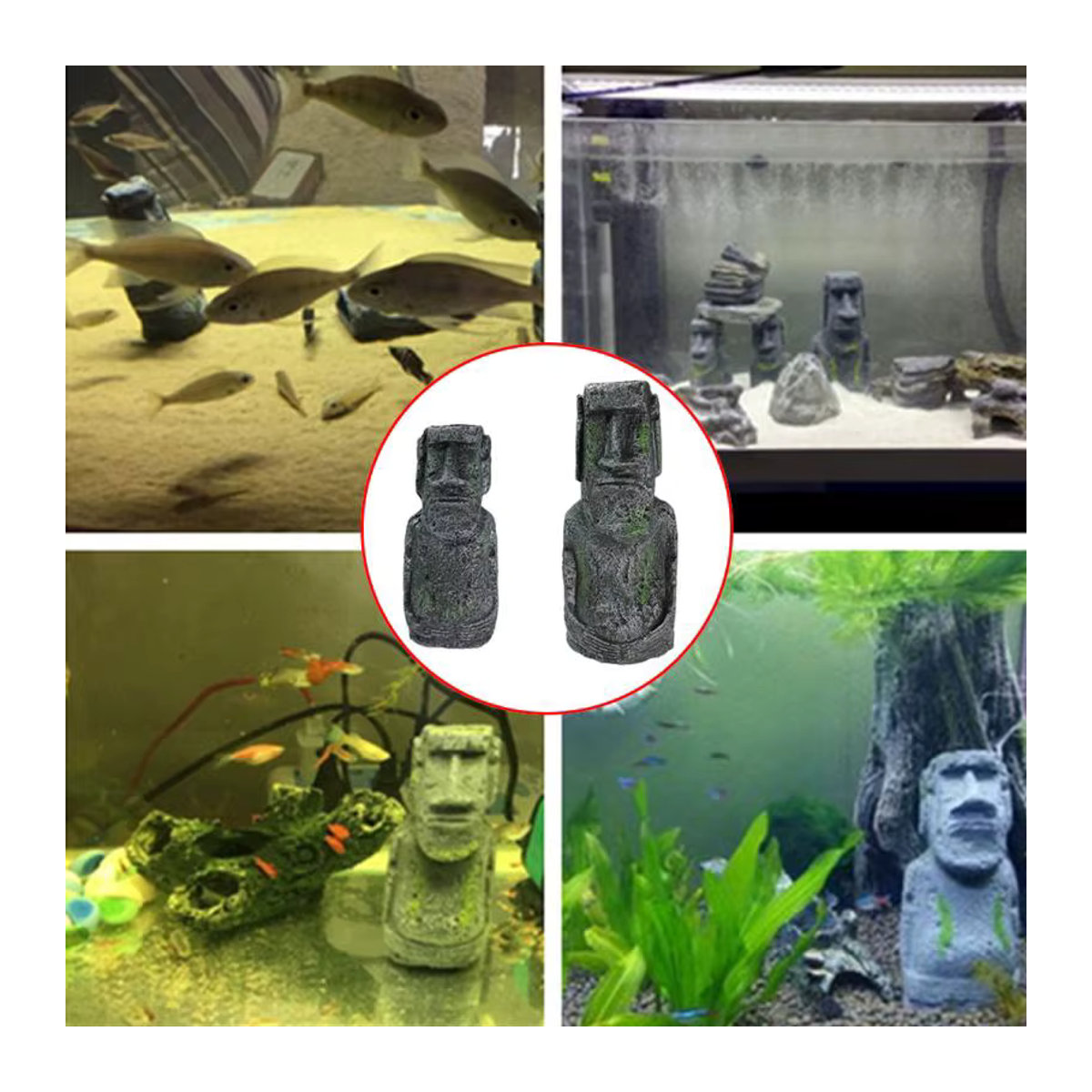 Otmagelu Stein Insel Statue in Grau als Aquarium und Terrarium Dekoration aus Kunstharz, B/T/H: 12,9 x 5,5 x 5,5 cm - Bild 3