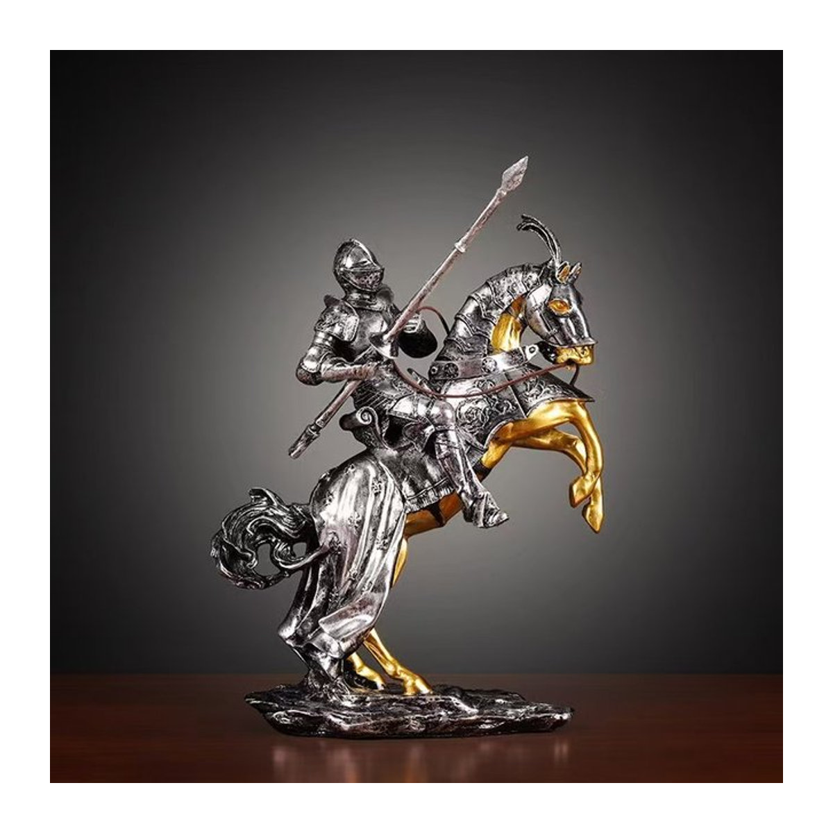 Otmagelu Vintage Römische Soldaten Kavallerie Figuren aus Kunstharz als dekorative Krieger Statuen in Silber und Gold - Bild 1