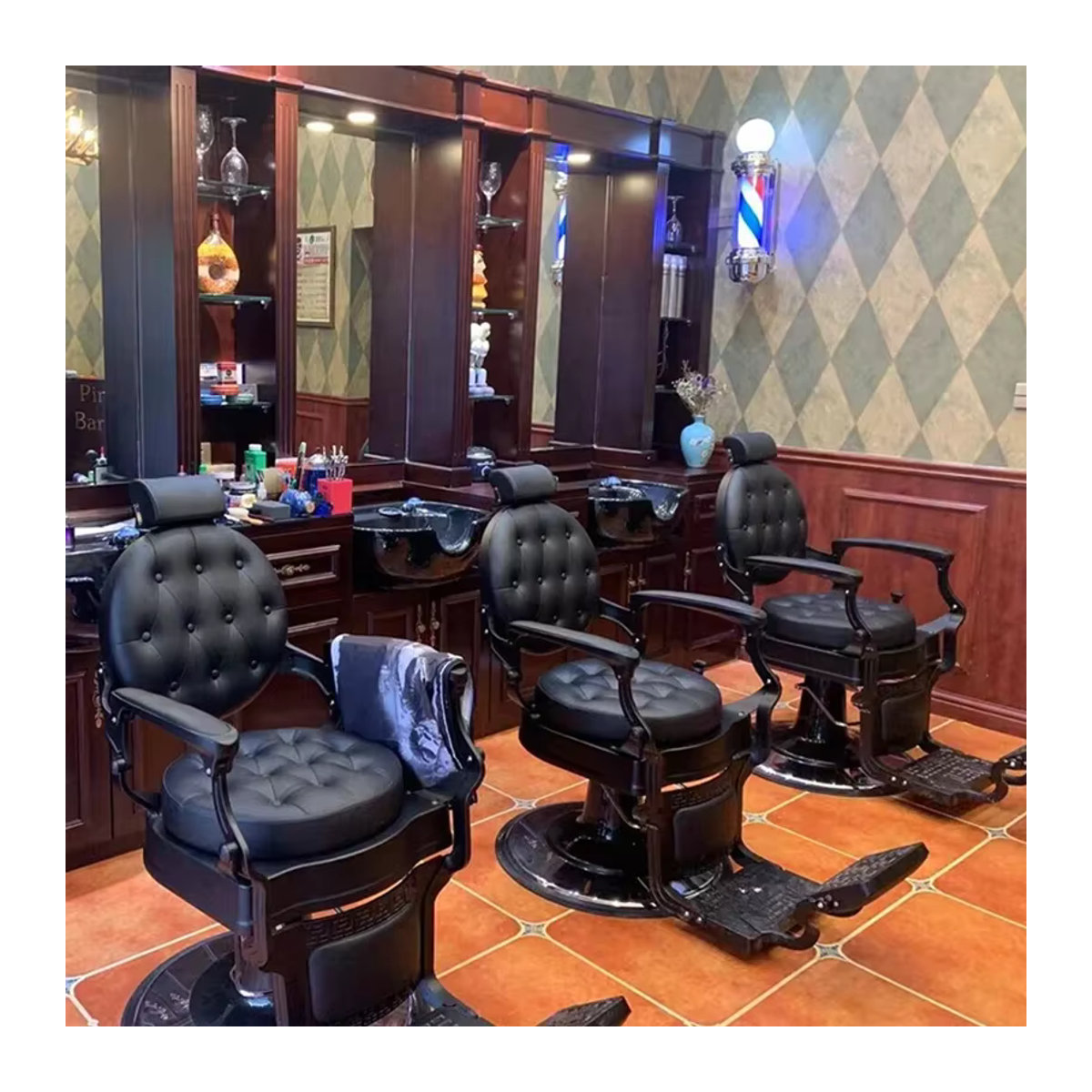 OUCEY Friseurstuhl im Vintage-Design für Friseursalons und Beauty-Studios, Schwarz-Gold, verstellbar und multifunktional - Bild 2