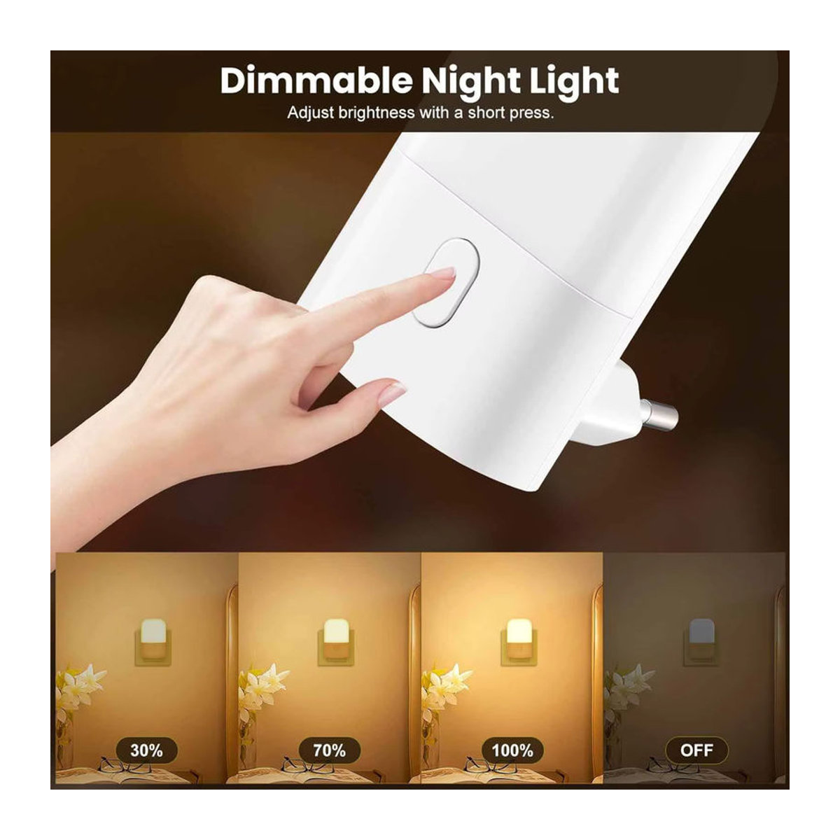 Ouelico Dämmerungssensor Nachtlicht mit 3 Helligkeitsstufen, dimmbare Nachttischlampe für dein Schlafzimmer, minimalistisches Design - Bild 3
