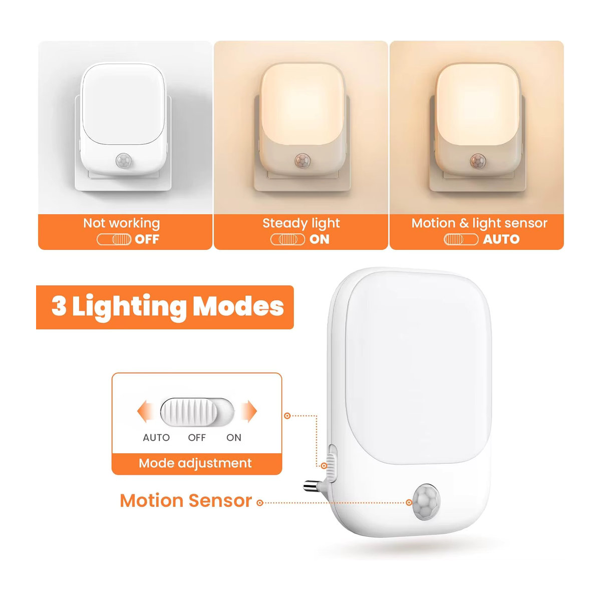 Ouelico Smart LED Nachtlicht mit Sensor in Weiß, einstellbare Helligkeit, minimalistisches Design für Schlafzimmer, Bad, Flur und Treppe - Bild 2
