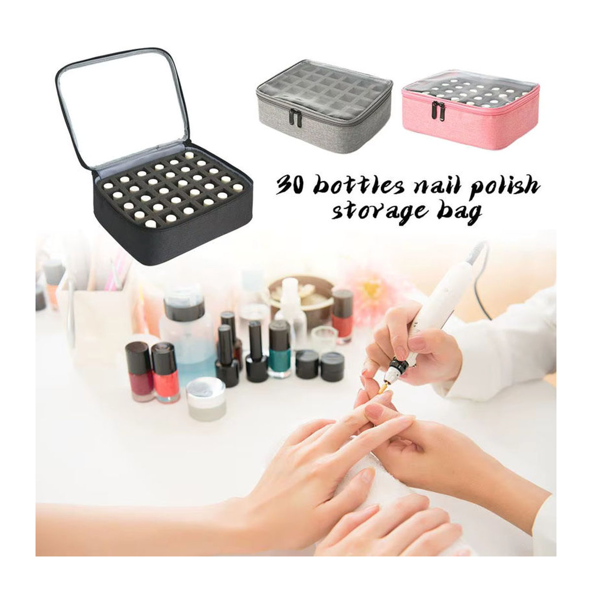 ouhoe Nagellack-Aufbewahrungstasche Schwarz für bis zu 30 Flaschen (15 ml) - Bild 1