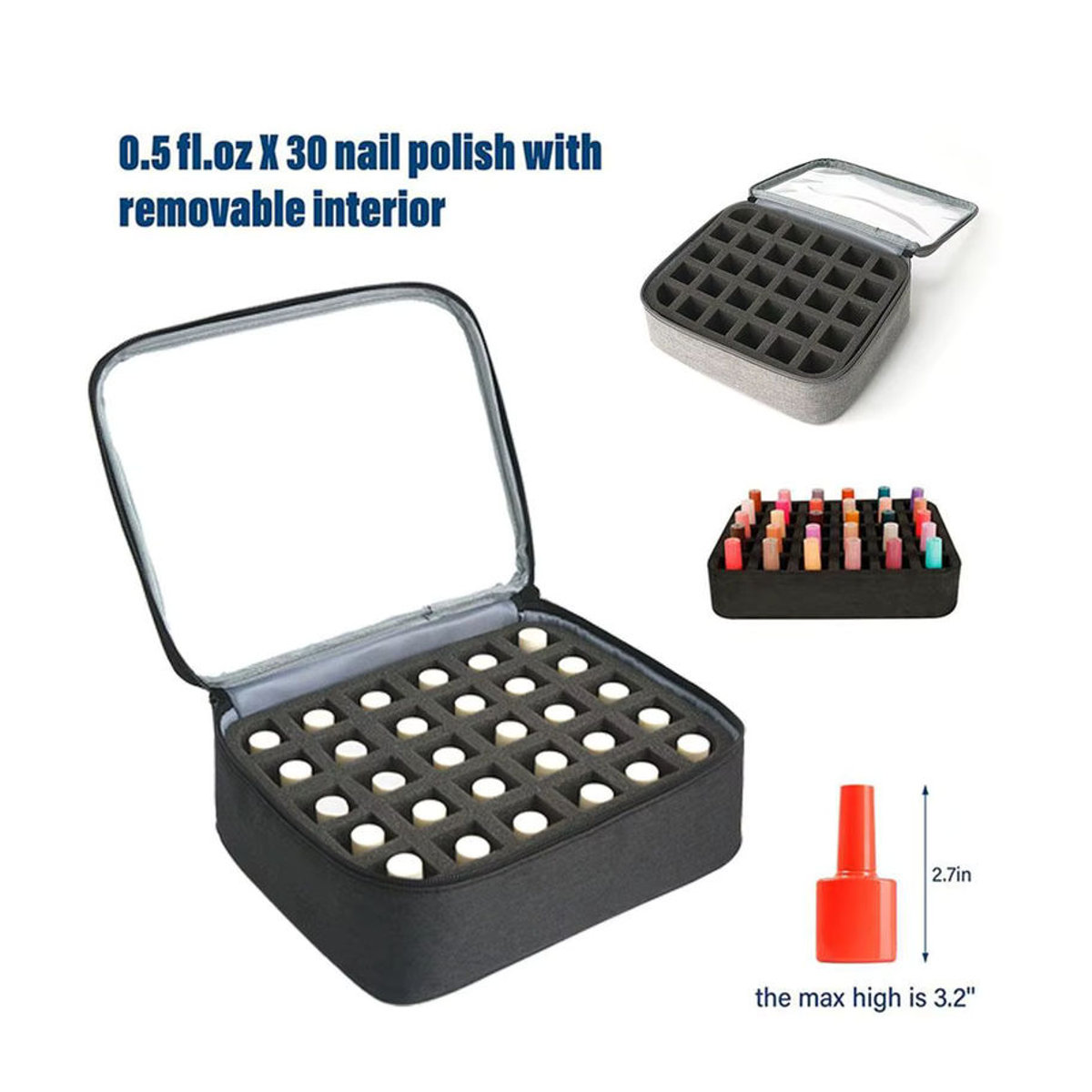 ouhoe Nagellack-Aufbewahrungstasche Schwarz für bis zu 30 Flaschen (15 ml) - Bild 2
