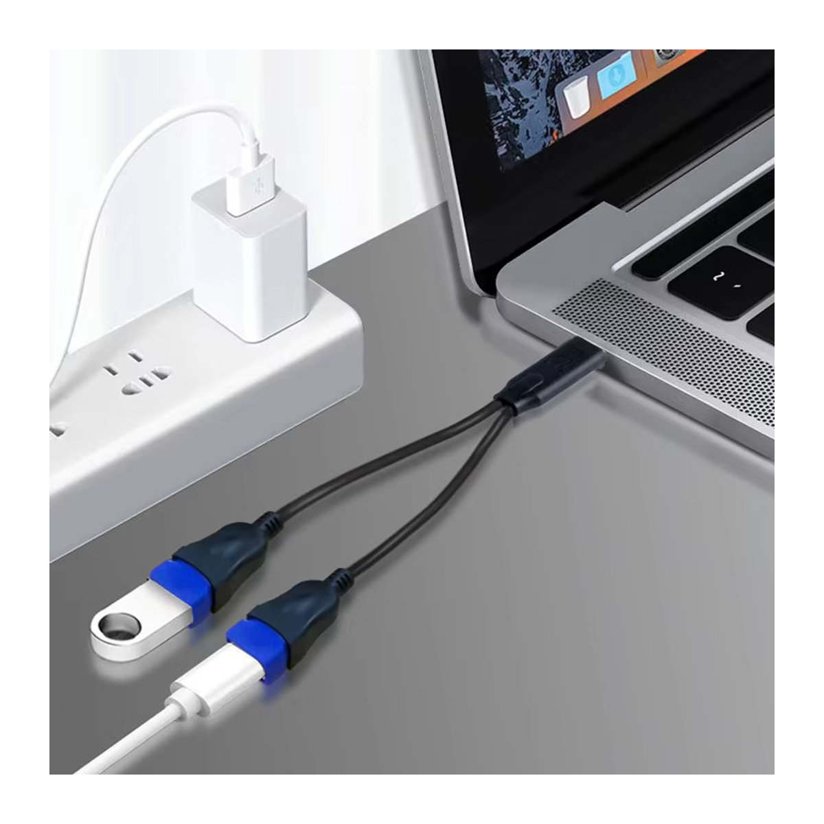 OULLX USB-Kabel-Splitter mit 2 Anschlüssen als OTG-Verlängerung und Ladestation in Schwarz - Bild 4