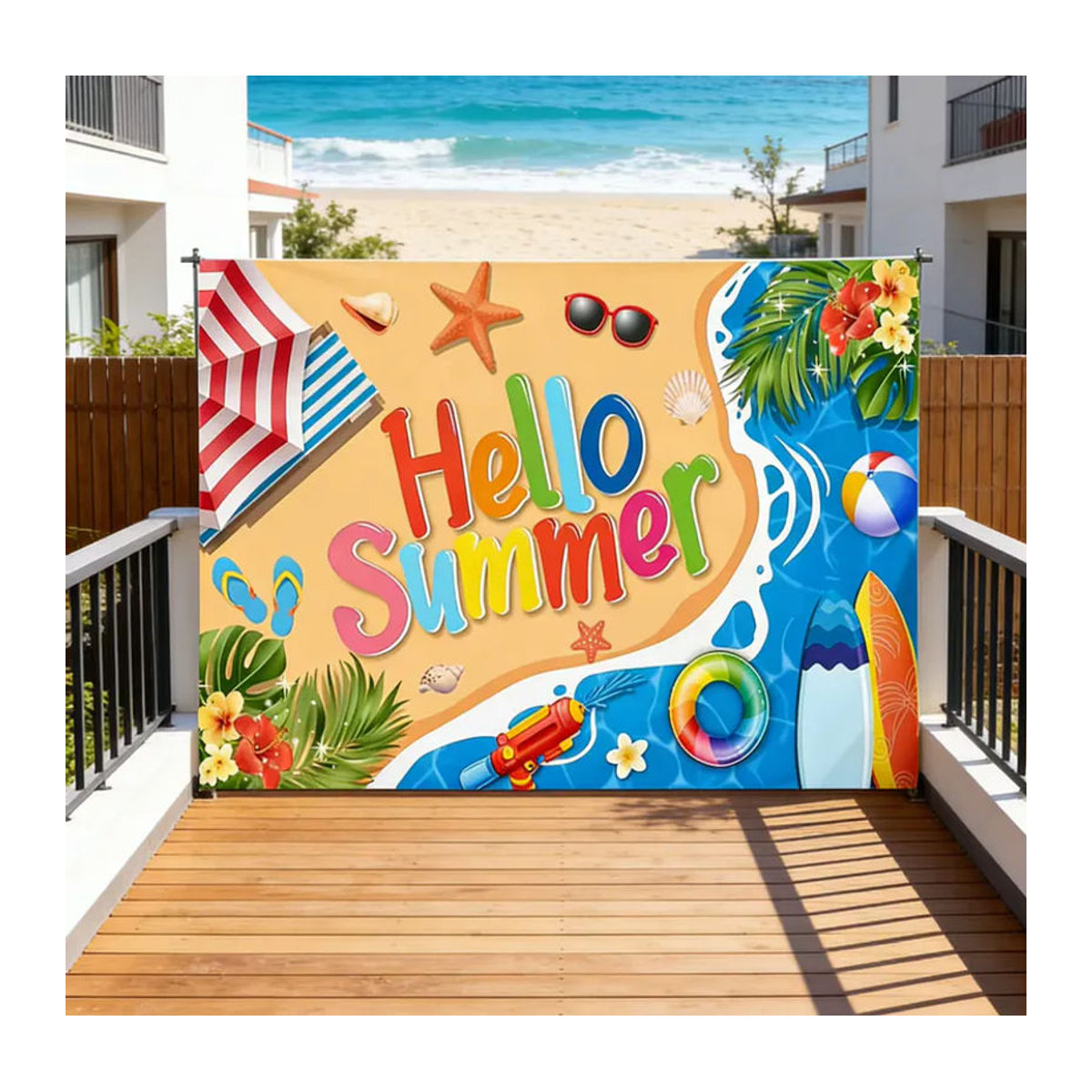 OURFETE Fotografie-Hintergrund Schwimmbad und Wasserpark für Sommer-Feiertagspartys, Blau/Mehrfarbig, Rechteckig - Bild 2