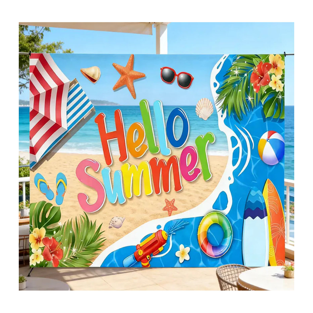 OURFETE Fotografie-Hintergrund Schwimmbad und Wasserpark für Sommer-Feiertagspartys, Blau/Mehrfarbig, Rechteckig - Bild 3