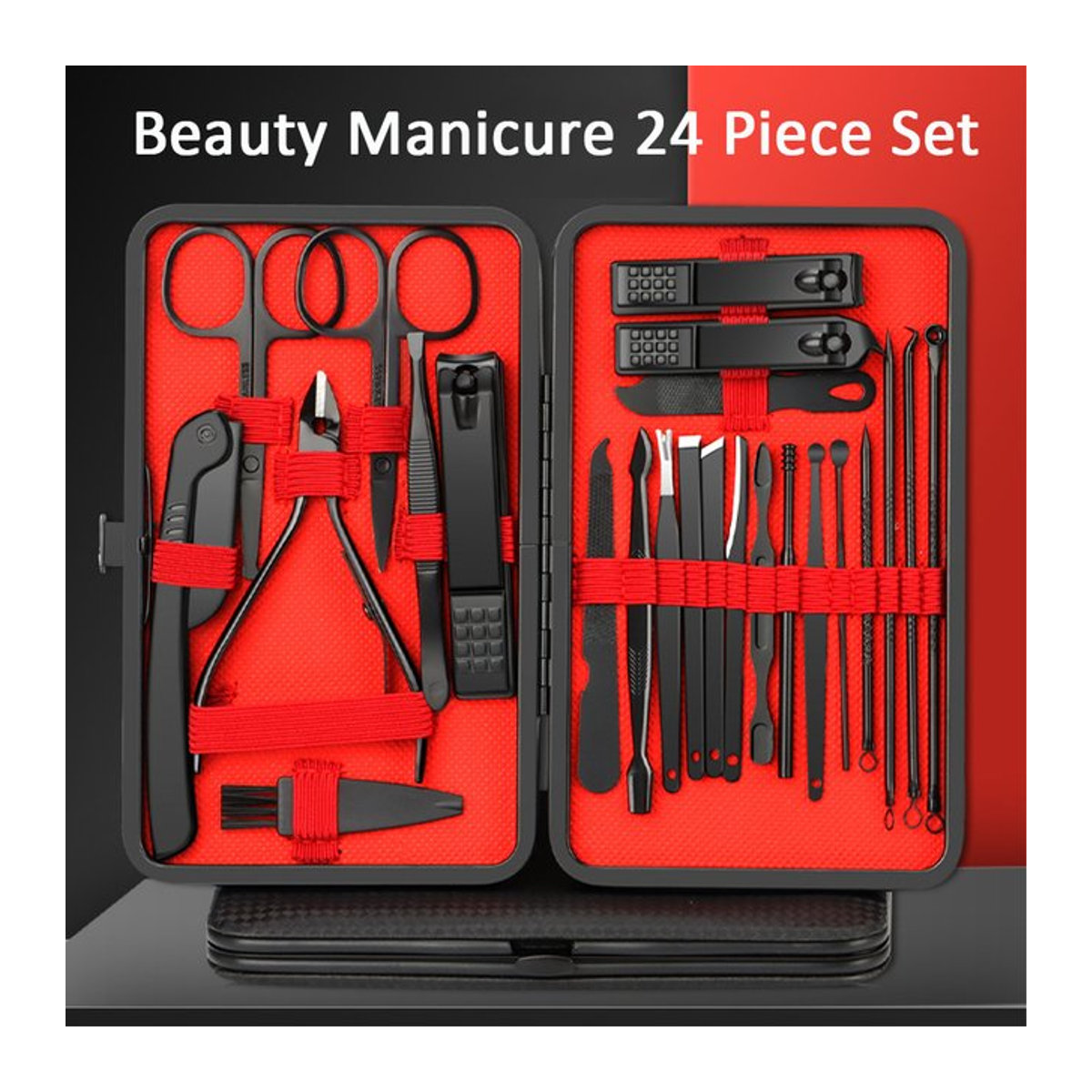 Ouriner Professionelles Maniküre Set aus Edelstahl in Schwarz mit Tragbarer Ledertasche im minimalistischen Design - Bild 1