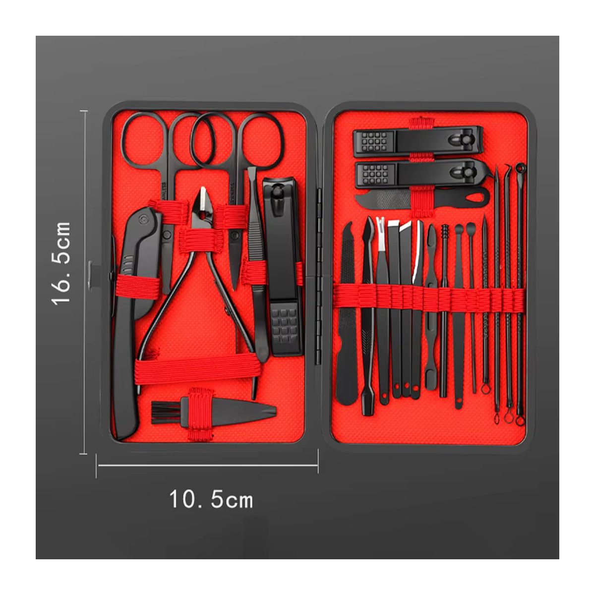 Ouriner Professionelles Maniküre Set aus Edelstahl in Schwarz mit Tragbarer Ledertasche im minimalistischen Design - Bild 2
