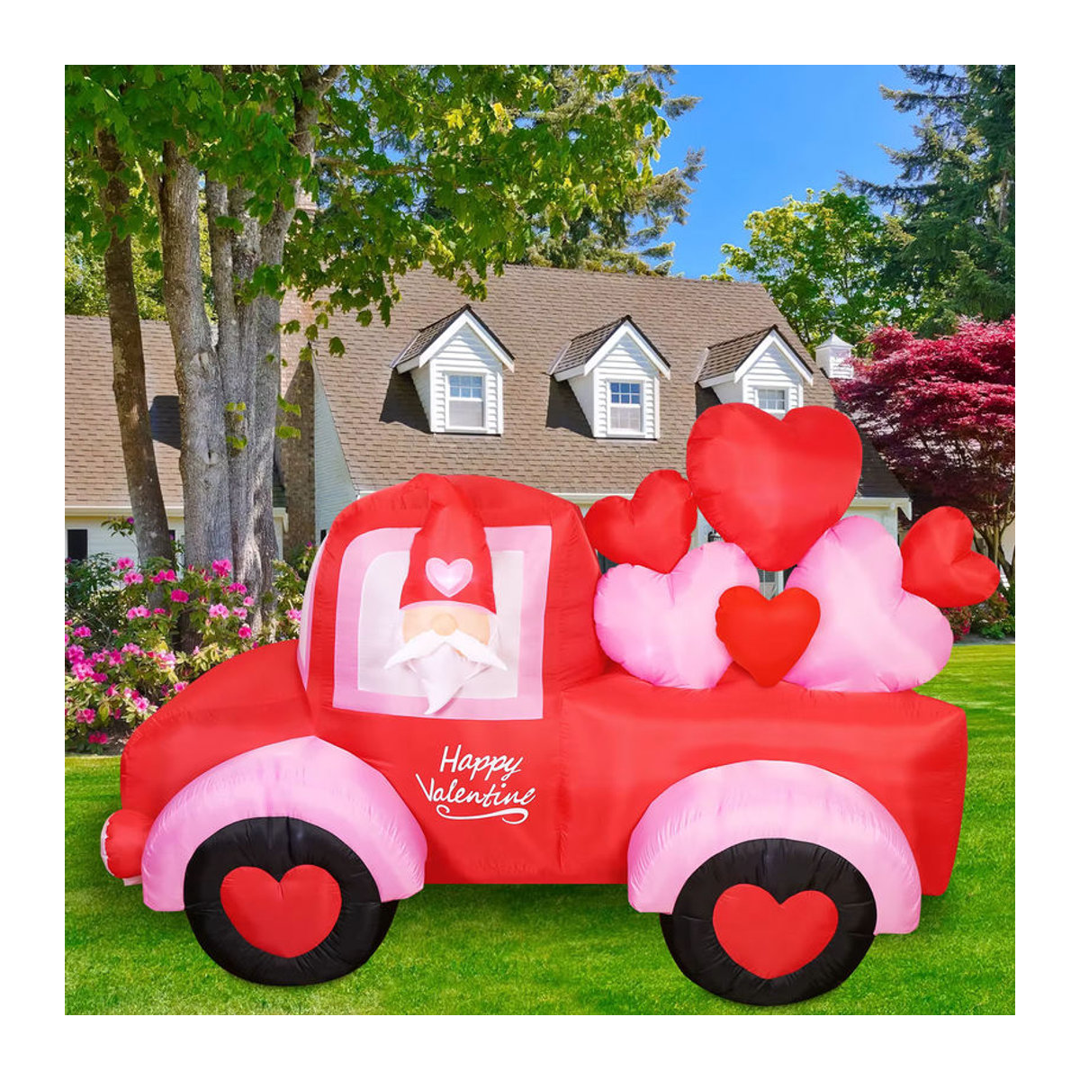 OurWarm Aufblasbare Valentinstag-Gartendekoration Zwerg mit Auto, 8 Fuß, Rot - Bild 2