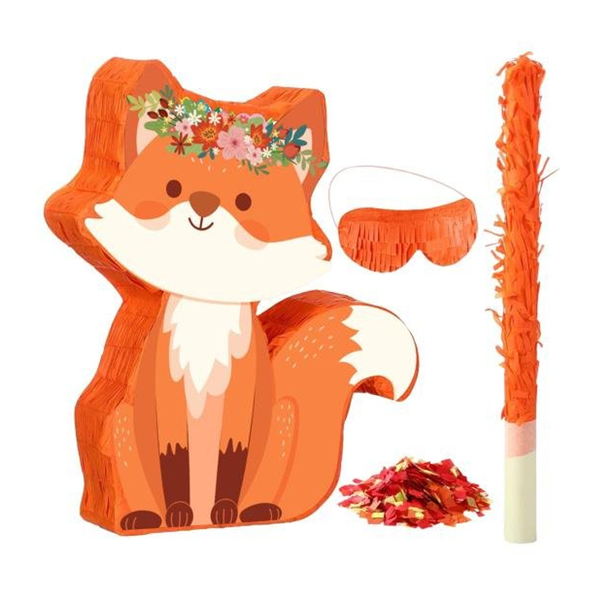 Outdeer Fuchs Pinata Set in Orange für Geburtstagsparty und Baby Shower mit Stock, Augenbinde und Konfetti - Bild 1