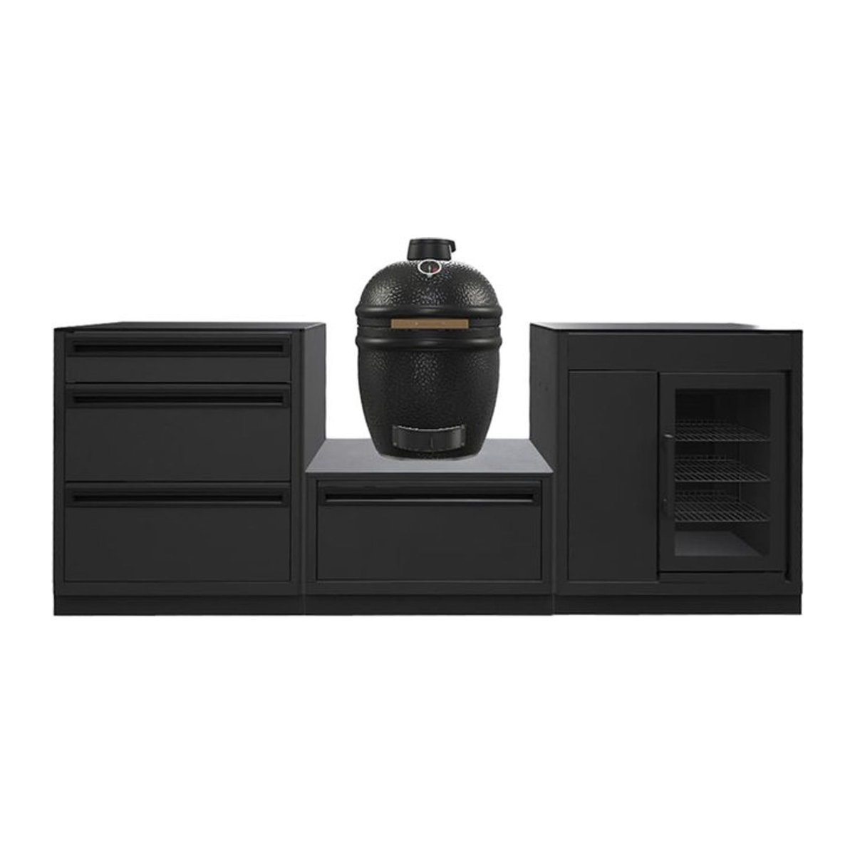 Outdoorchef HEAT Outdoor Küche 3-teilig in Schwarz mit Granit-Arbeitsplatte und Holzkohlegrill EGG 460 H sowie Caso BBQ Cooler - Bild 1