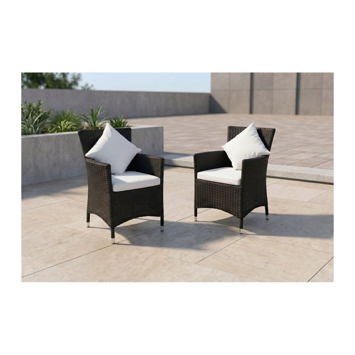 OUTFLEXX 2er Set Sessel aus Polyrattan mit Kissen und Polster in Schwarz und Grau - Bild 1