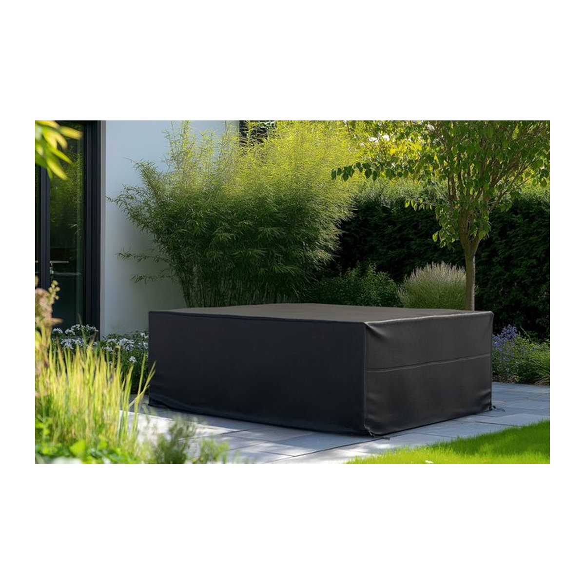 OUTFLEXX Abdeckhaube für Gartenlounges in Schwarz aus wasserabweisendem Ripstop-Polyester, B/T/H: 249 x 249 x 70 cm - Bild 1