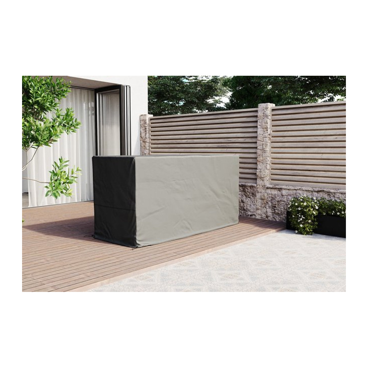 OUTFLEXX Abdeckhaube für Gartenlounges in Schwarz aus wasserabweisendem Ripstop-Polyester, H x B x T: 108 x 213 x 86 cm - Bild 1