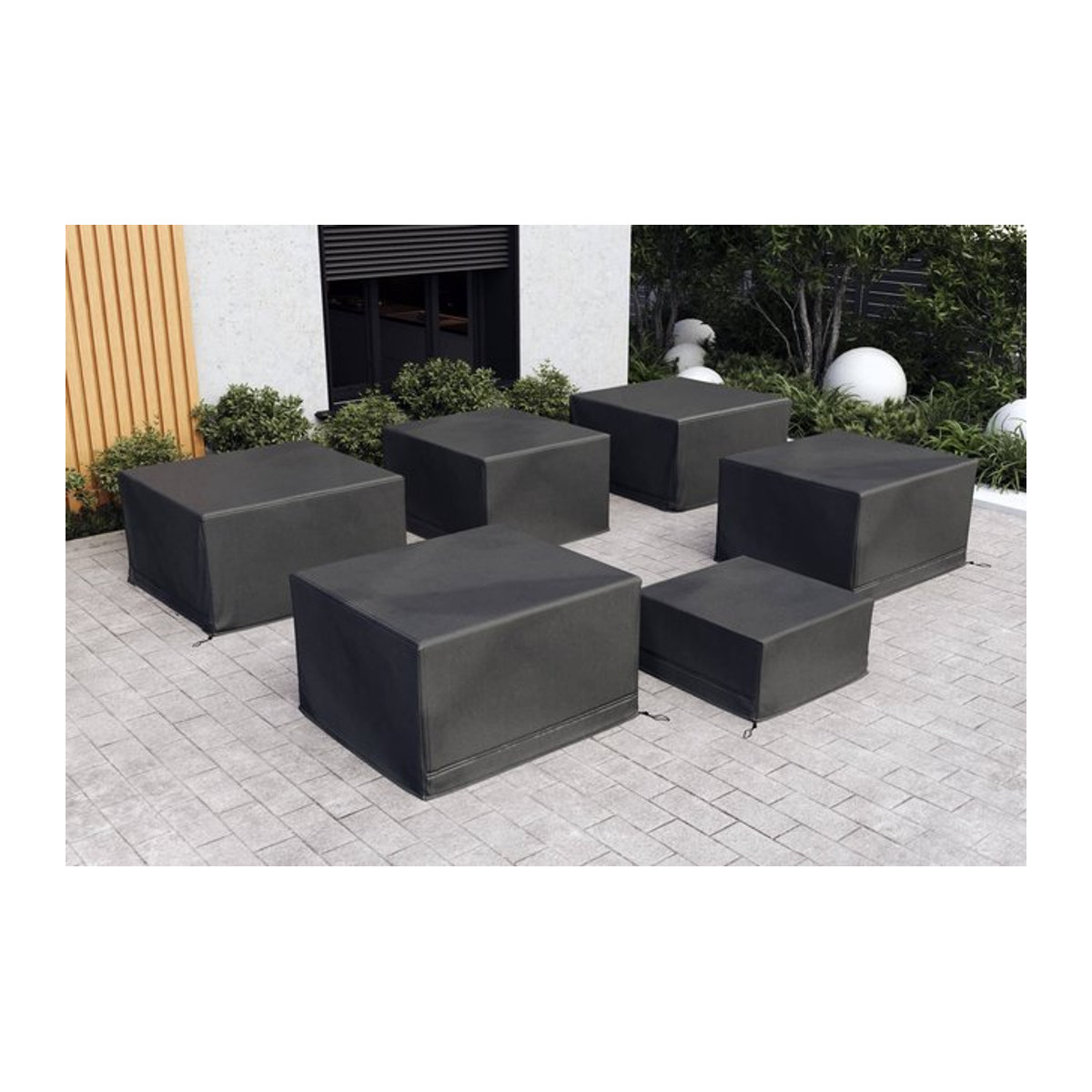 OUTFLEXX Abdeckhauben-Set für Gartenlounges in Schwarz aus wasserabweisendem Ripstop-Polyester mit UV-Schutz - Bild 1
