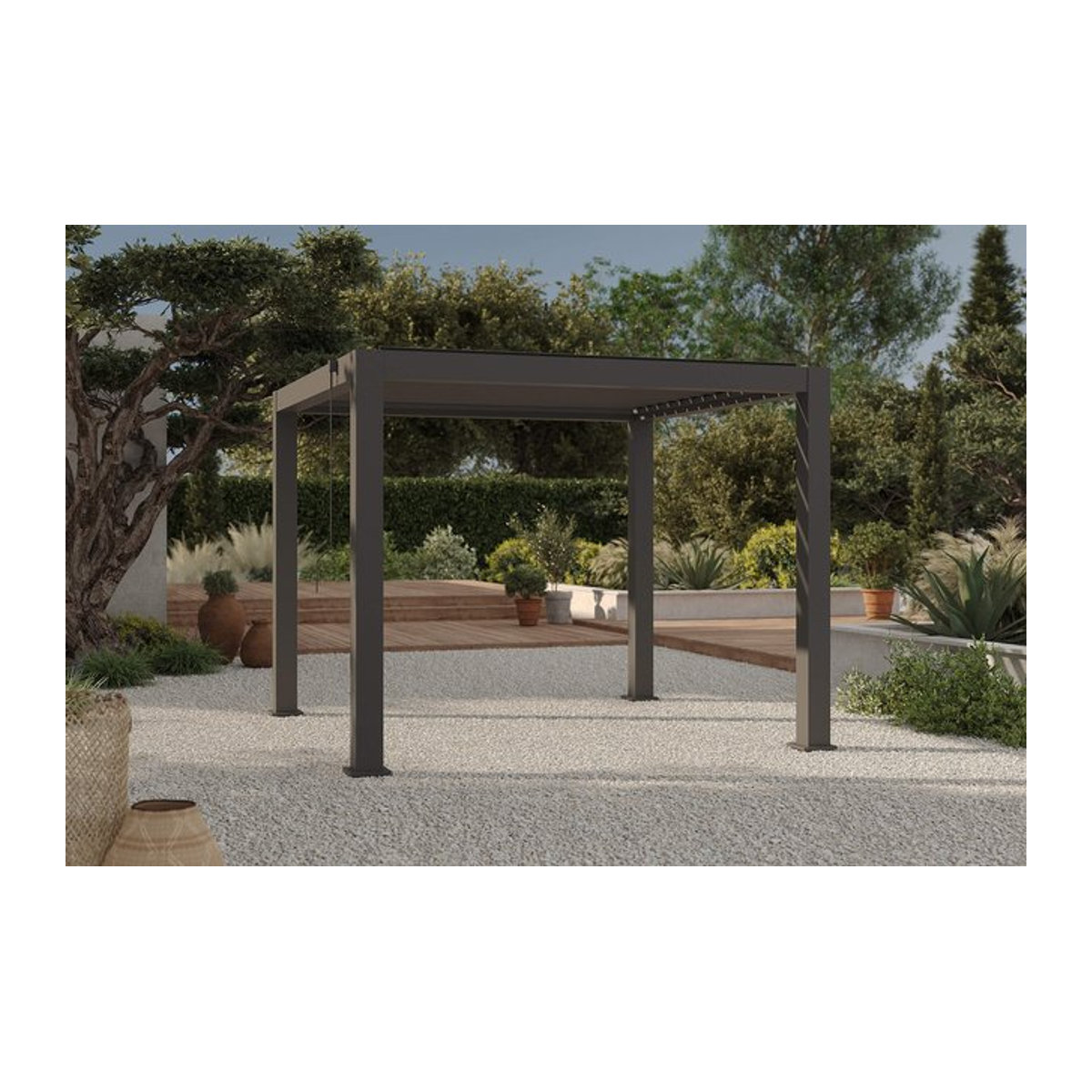 OUTFLEXX Antalya Lamellenpergola aus Aluminium in Schwarz, wetterfest mit verstellbarem Lamellendach, B x T: 3 x 3 m - Bild 1