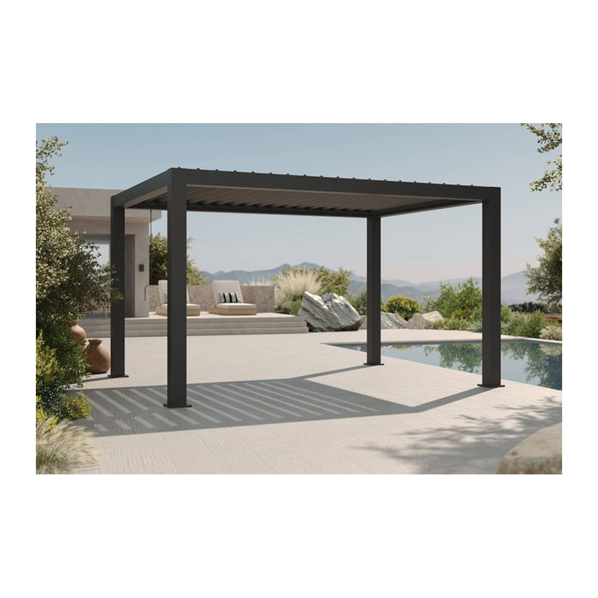 OUTFLEXX Antalya Lamellenpergola aus Aluminium in Schwarz, witterungsbeständig mit verstellbarem Lamellendach, B/T: 4 x 3 m - Bild 1