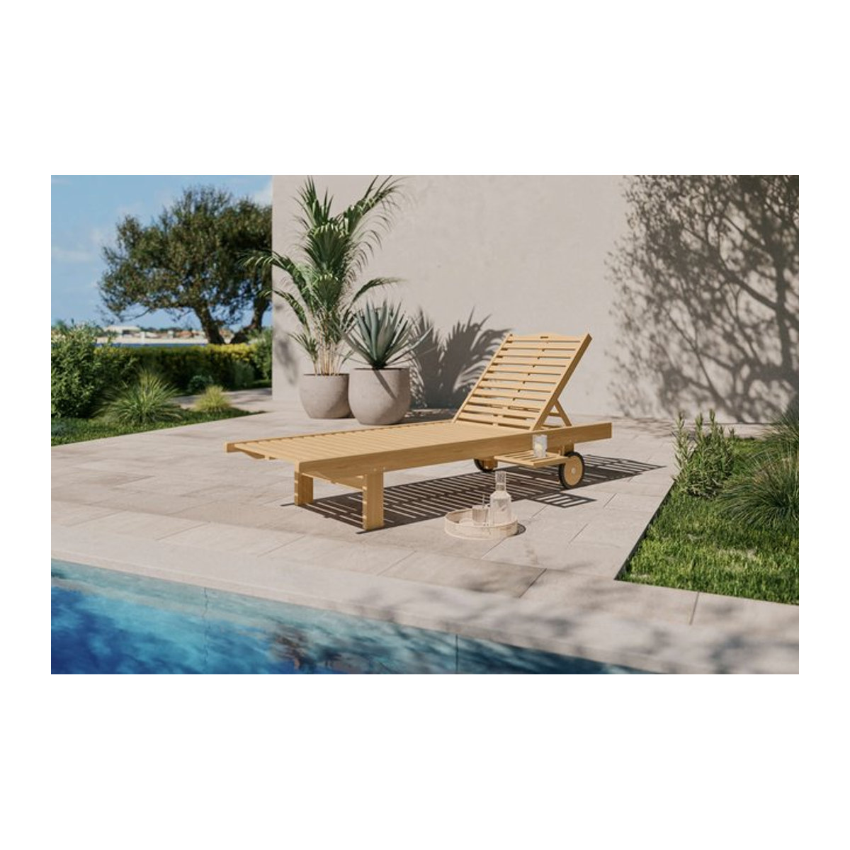 OUTFLEXX Archimedes Gartenliege aus Akazie in Braun mit 4-fach verstellbarer Rückenlehne und Rollen, B/T: 200 x 70 cm - Bild 1