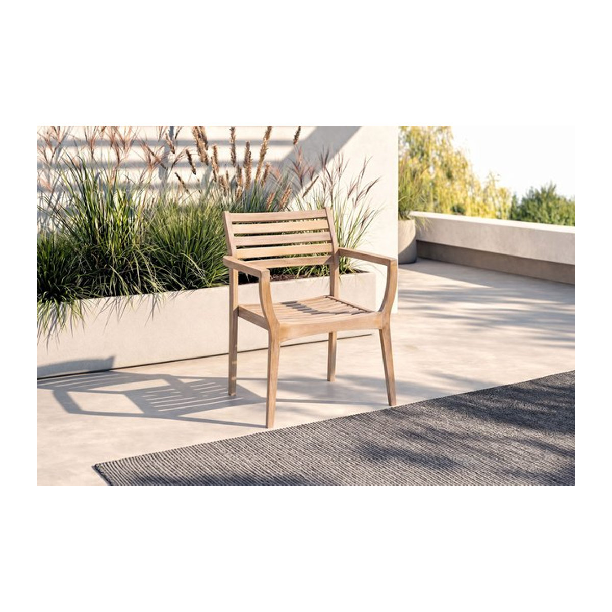 OUTFLEXX Armlehnensessel aus Akazie in Natur/Beige, stapelbar, B: 60 cm, T: 55 cm, H: 84 cm - Bild 1