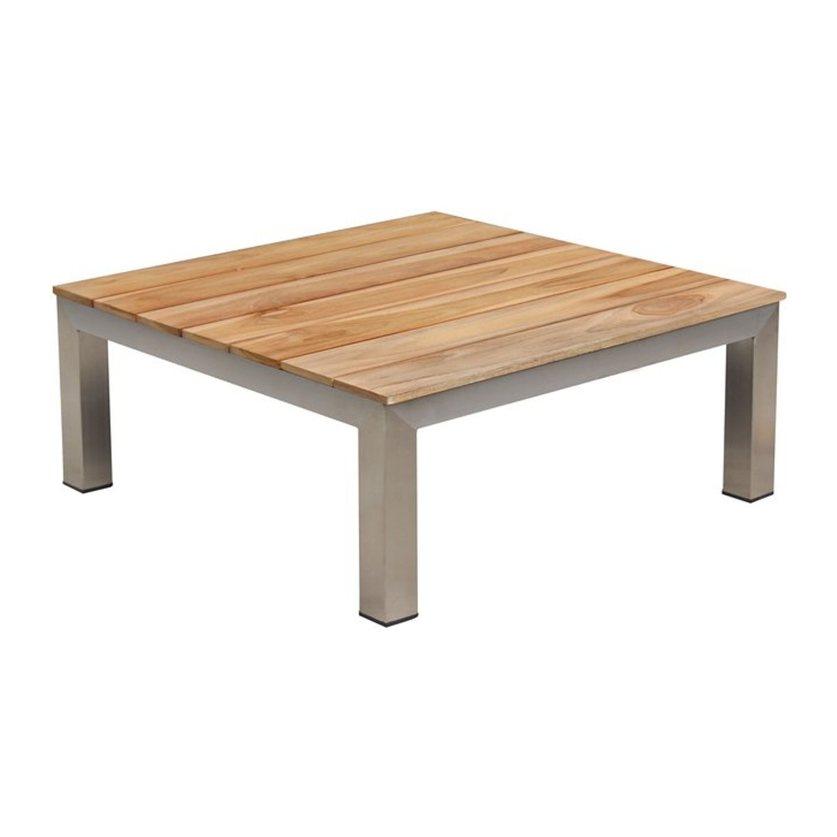 OUTFLEXX Beistelltisch aus Edelstahl und Teakholz in Silber/Natur, B/T/H: 69 x 69 x 29 cm - Bild 1