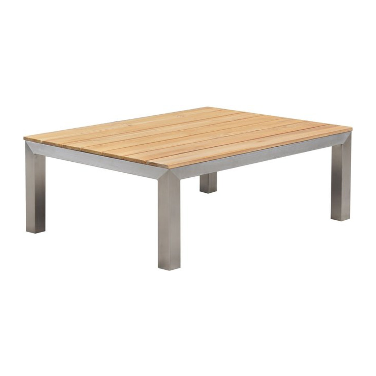 OUTFLEXX Beistelltisch aus Edelstahl und Teakholz in Silber/Natur, B/T/H: 90 x 70 x 33 cm - Bild 1