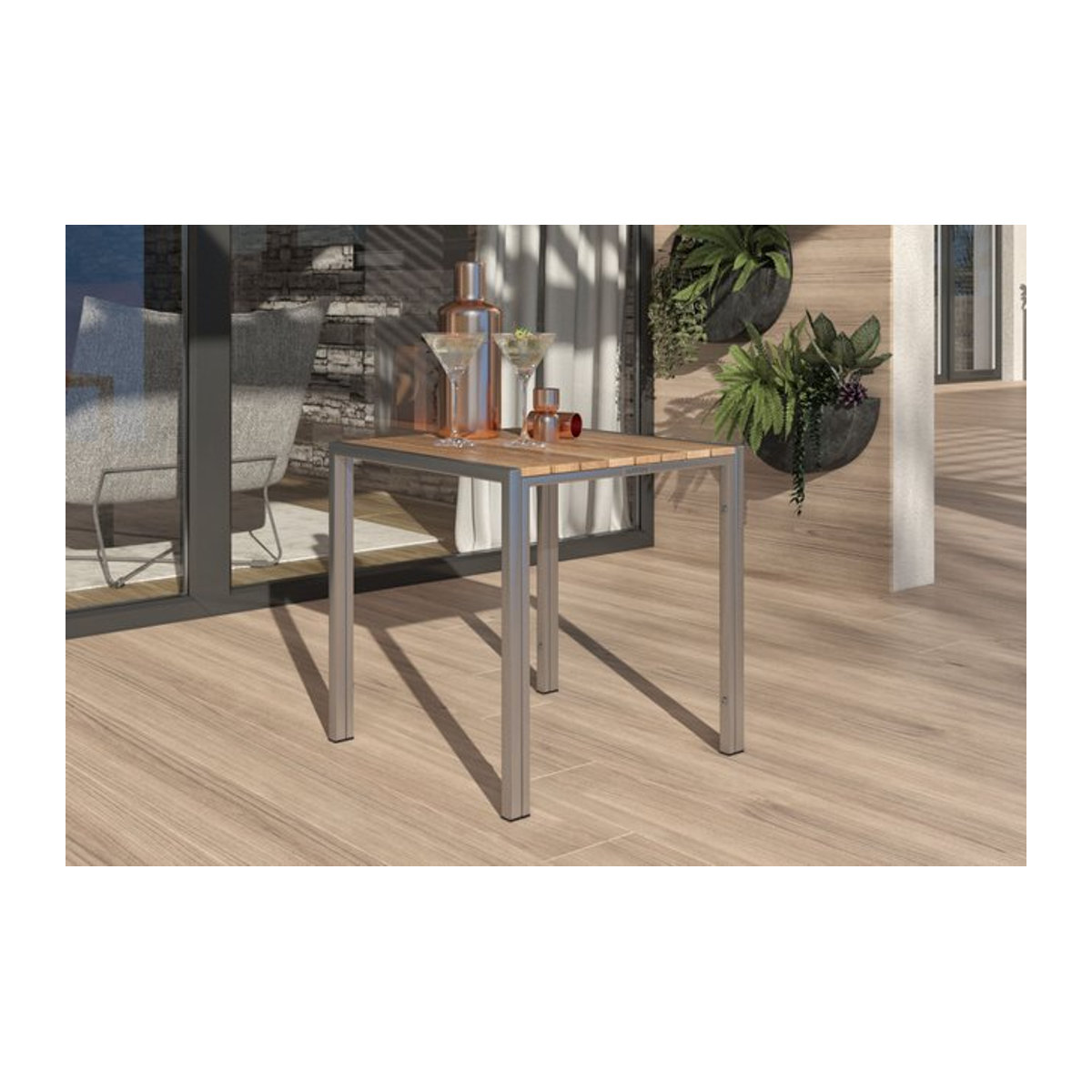 OUTFLEXX Beistelltisch aus Teak Massivholz und Edelstahl in Braun, quadratisch, B/T/H: 45 x 45 x 46 cm - Bild 1