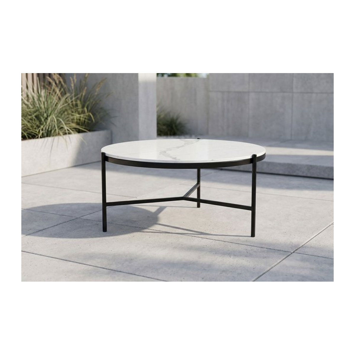 OUTFLEXX Beistelltisch modern in Weiß aus Glas und Metall, Durchmesser: 80 cm, Höhe: 40 cm - Bild 1