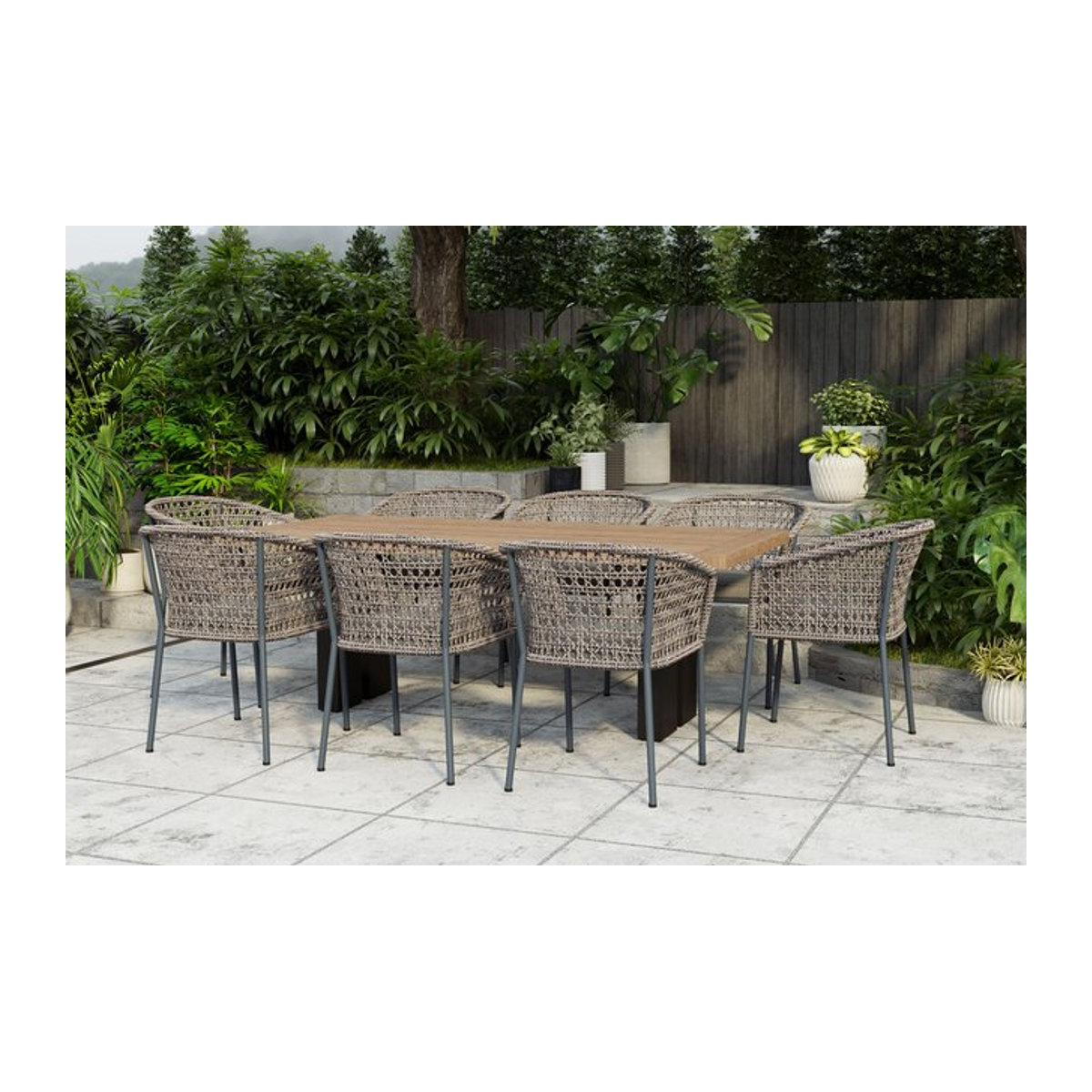 OUTFLEXX Bob/Zui Garten-Essgruppe in Anthrazit und Grau aus Aluminium, recyceltem Teak und Rope mit 8 Sesseln und Polstern, Breite: 220 cm - Bild 1