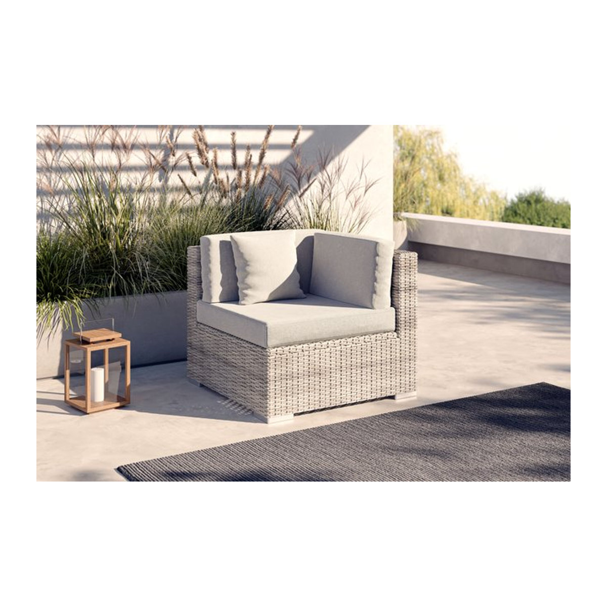 OUTFLEXX Eckelement aus Polyrattan und Aluminium in Desert-Beige mit Kissenboxfunktion, B/T/H: 84,5 x 84 x 69,5 cm - Bild 1