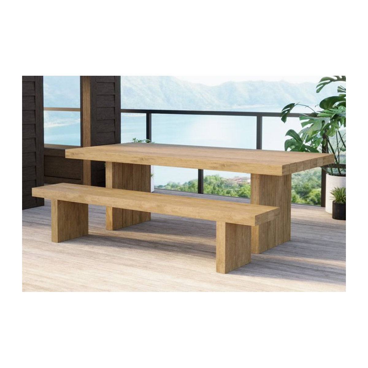 OUTFLEXX Encino Garten-Essgruppe aus recyceltem Teakholz in Natur/Braun, Tisch und Bank, FSC-zertifiziert - Bild 1