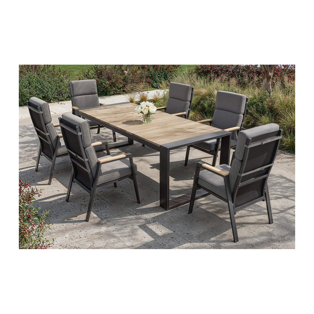 OUTFLEXX Evora Garten-Essgruppe in Anthrazit und Natur aus Aluminium und Teak, B: 240 cm, T: 100 cm - Bild 1