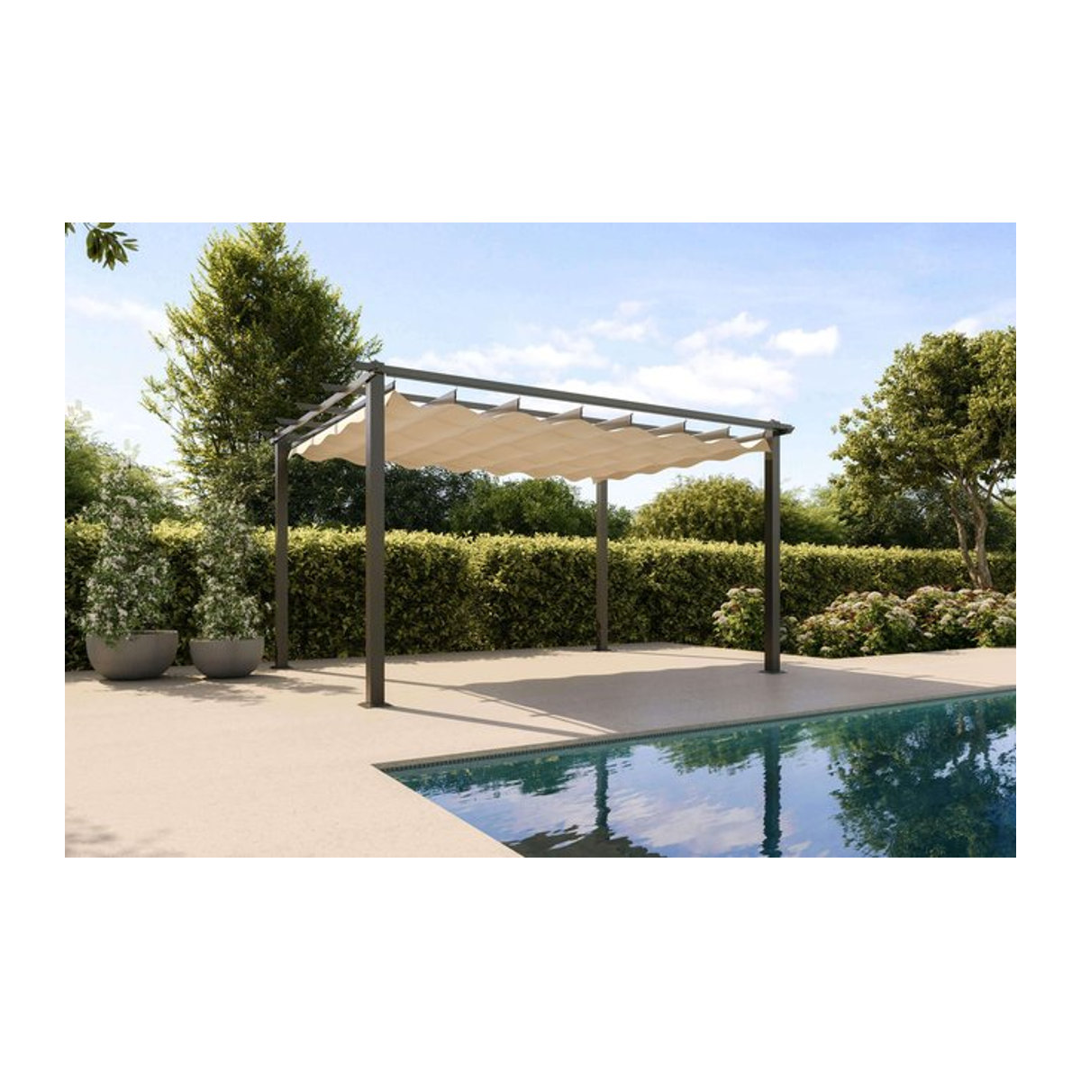 OUTFLEXX Flachdachpergola aus Aluminium in Anthrazit/Creme mit Air-Vent System und UV-Schutz 30+, B/T: 4 x 3 m - Bild 1