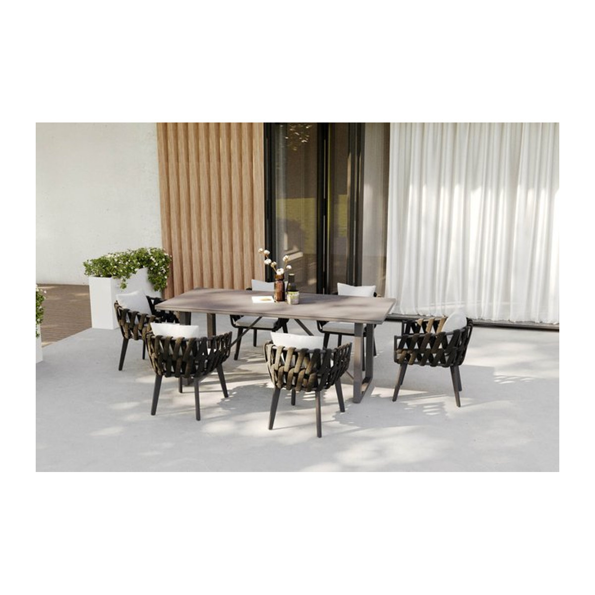 OUTFLEXX Garten-Essgruppe aus Aluminium und Glaskeramik in Anthrazit mit Tisch und 6 Sesseln - Bild 1
