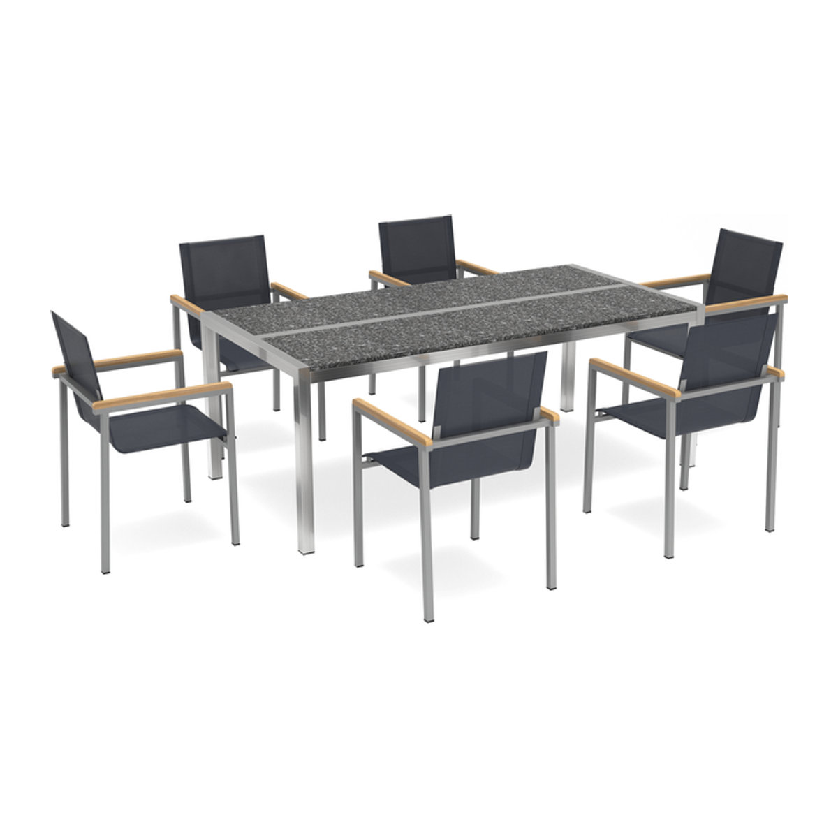 OUTFLEXX Garten-Essgruppe aus Edelstahl und Keramik in Schwarz/Graphite mit Tisch und 6 Sesseln, Tisch B: 200 cm, T: 100 cm - Bild 1