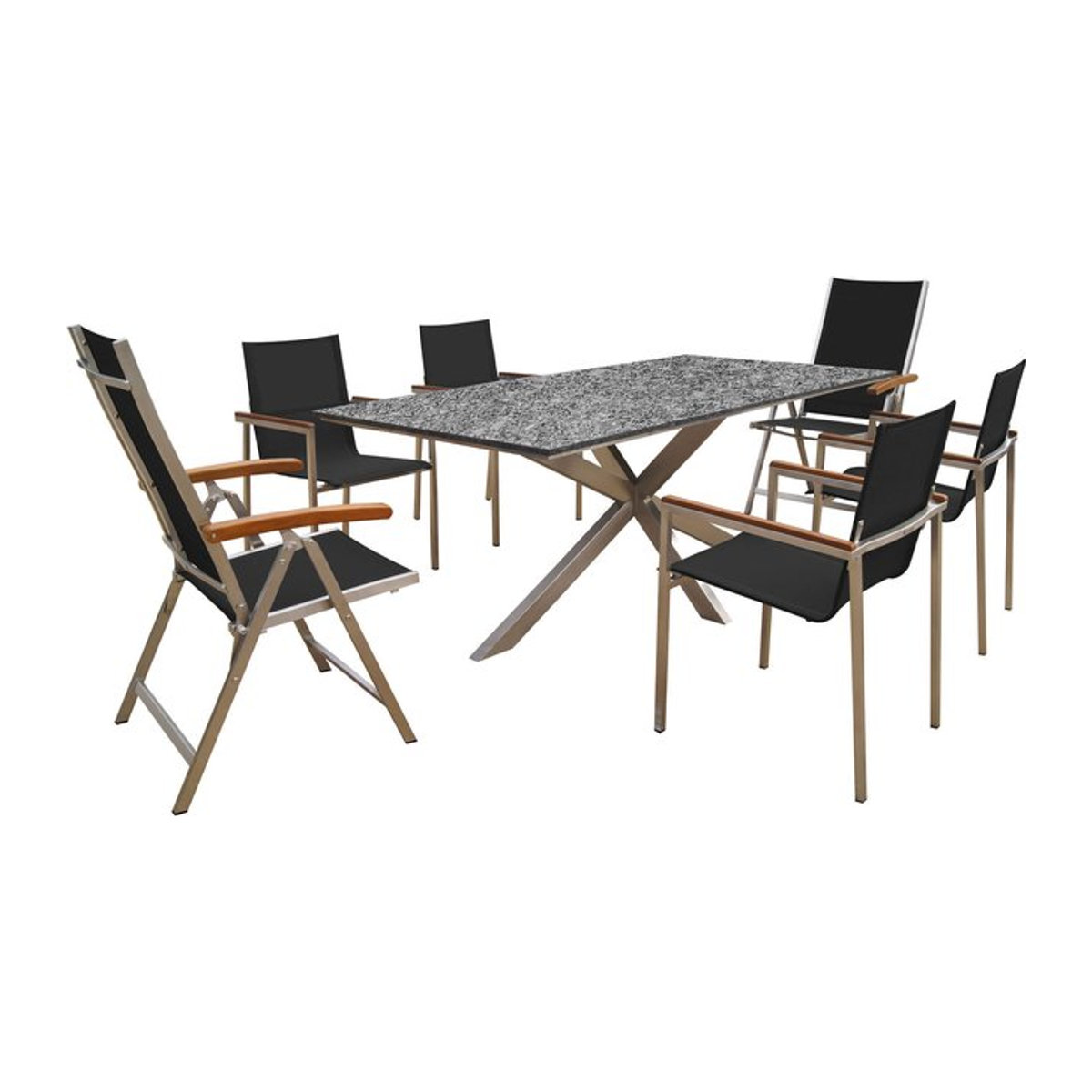 OUTFLEXX Garten-Essgruppe aus Edelstahl und Stein in Silber und Schwarz mit 6 Sitzgelegenheiten, B/T: 200 x 100 cm - Bild 1