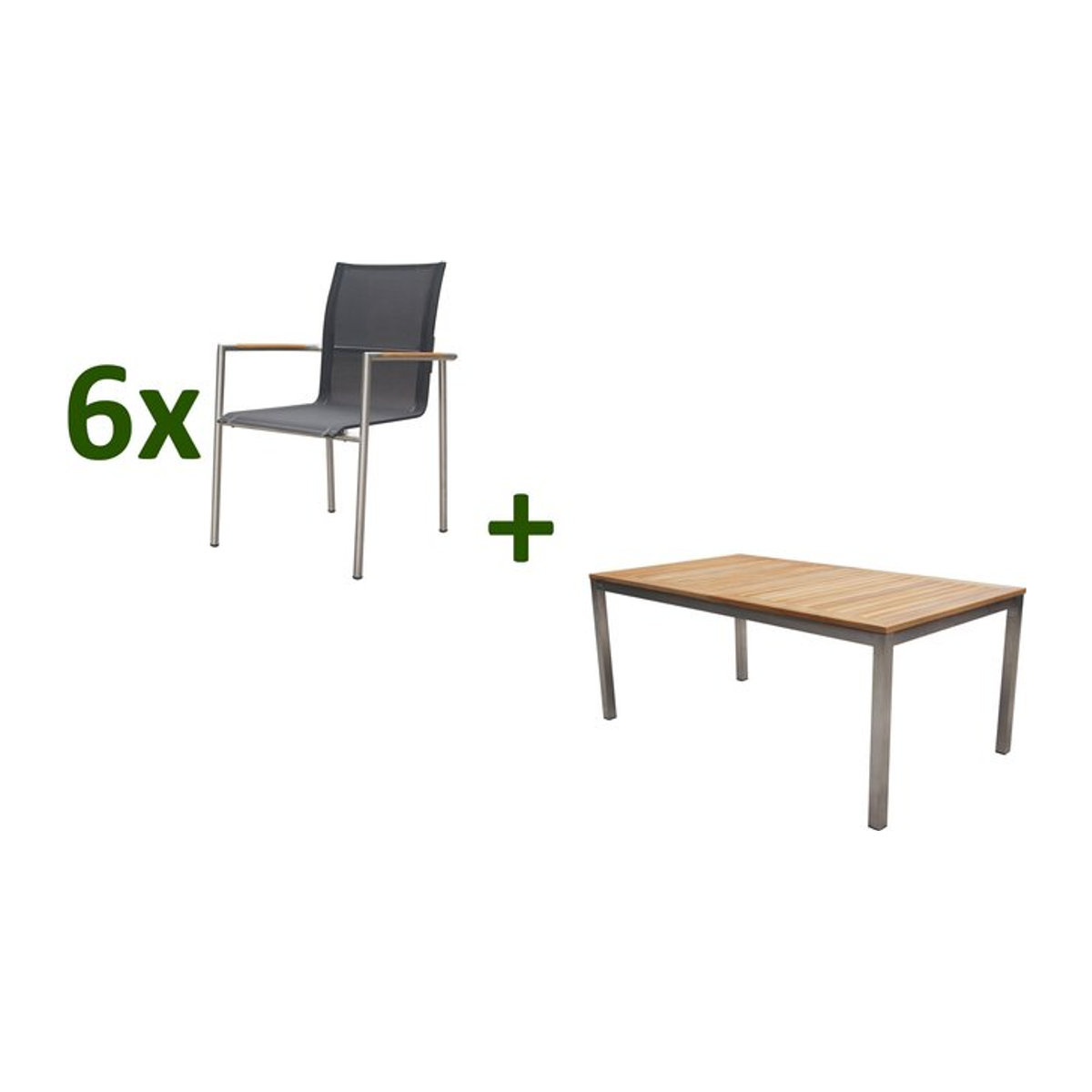 OUTFLEXX Garten-Essgruppe aus Teakholz und Edelstahl mit 6 Diningsesseln, natur/anthrazit, Ausziehtisch B: 180 bis 240 cm, T: 100 cm - Bild 1