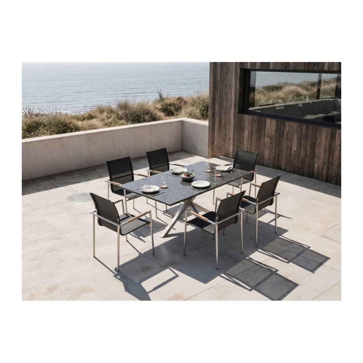 OUTFLEXX Garten-Essgruppe für 6 Personen in Grau und Anthrazit mit Tisch B: 200 cm, T: 100 cm, H: 74,8 cm - Bild 1